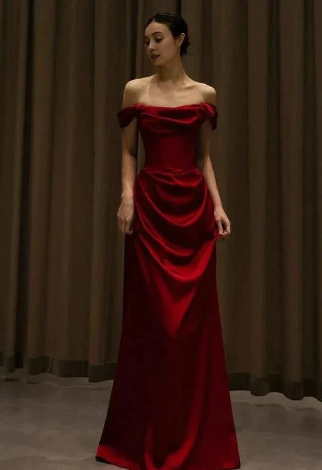 Burgundy Off-The-Shoulder A-Line Long Prom Dress J3332 - Elegant Formal Gown for Homecoming, Evening Parties & Special Occasions