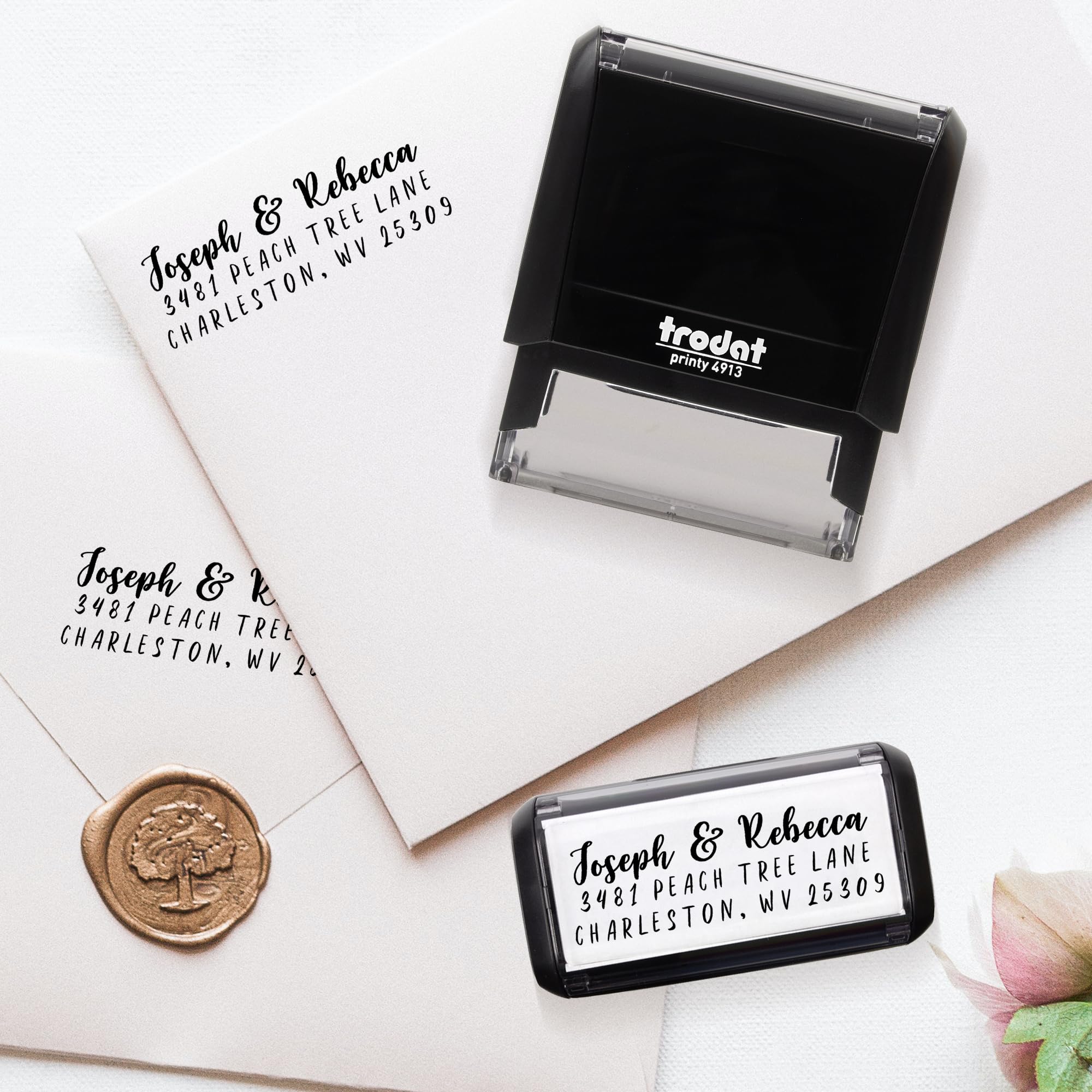 Personalized Self-Inking Return Address Stamp - Custom Joseph & Rebecca Address Stamp for Wedding Invitations, Envelopes & Mailings