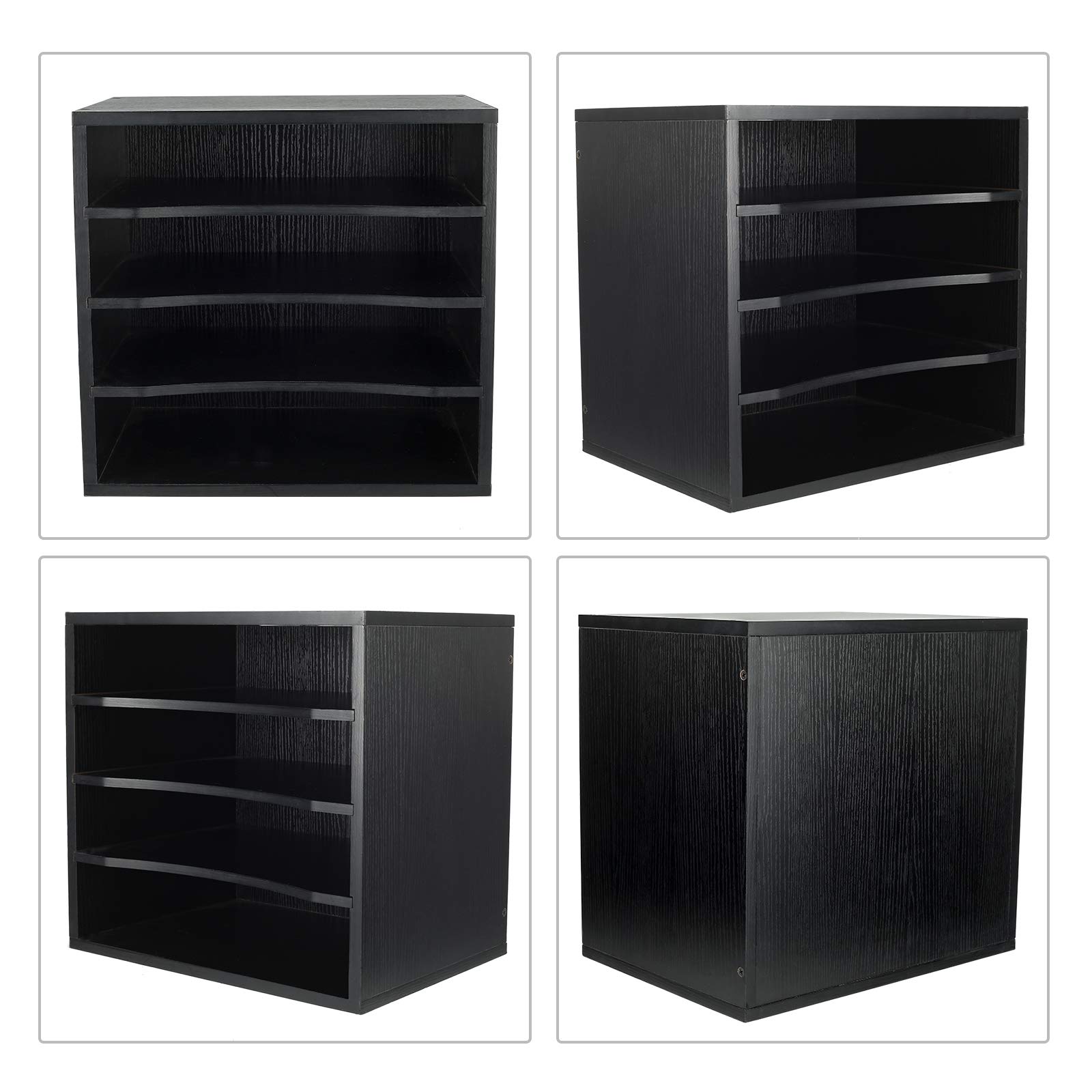 PAG Wooden Mail Sorter Organizer - 4 Compartment Desktop File Holder for Bills, Papers & Documents - Office, Home & School Supplies - Perfect for Mail Organization, Bill Paying & Paper Management (Black)