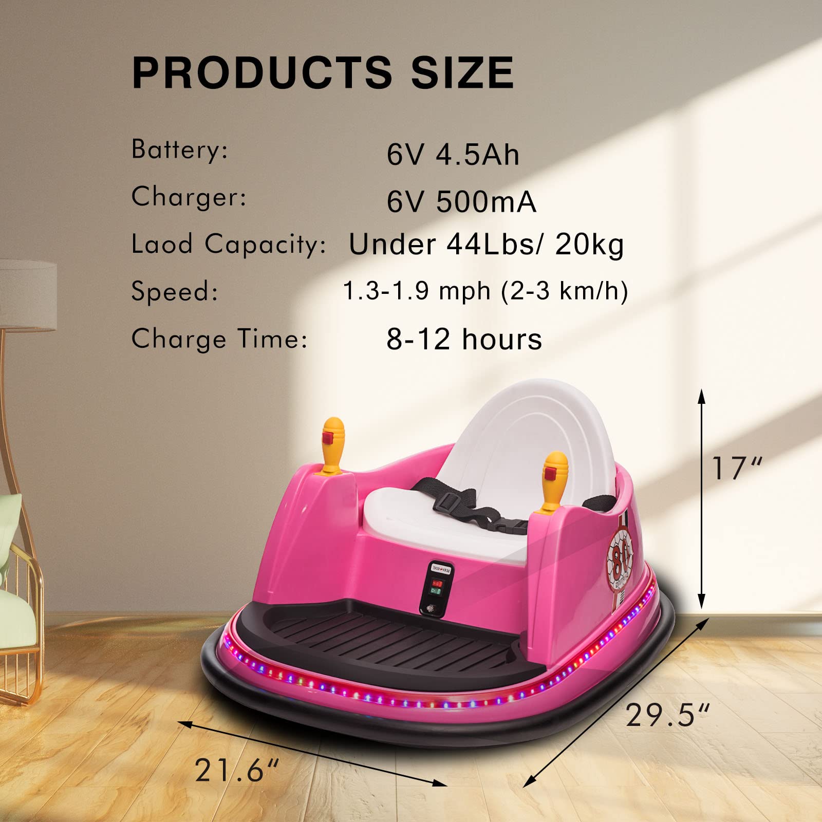 **6V Battery Powered Kids Ride on Bumper Car with Remote Control - Electric Toy Vehicle with Music, Safety Belt, LED Lights & 360° Spin - Perfect for Indoor/Outdoor Play - Ideal Gift for Boys & Girls (Pink)**