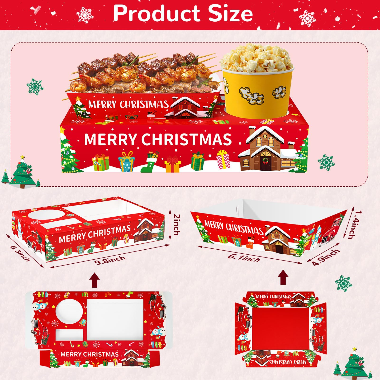 Jansun 36Pcs Christmas Movie Night Snack Trays - Candy Popcorn French Fries Serving Plates for Holiday Parties, Xmas Gatherings & Family Movie Nights