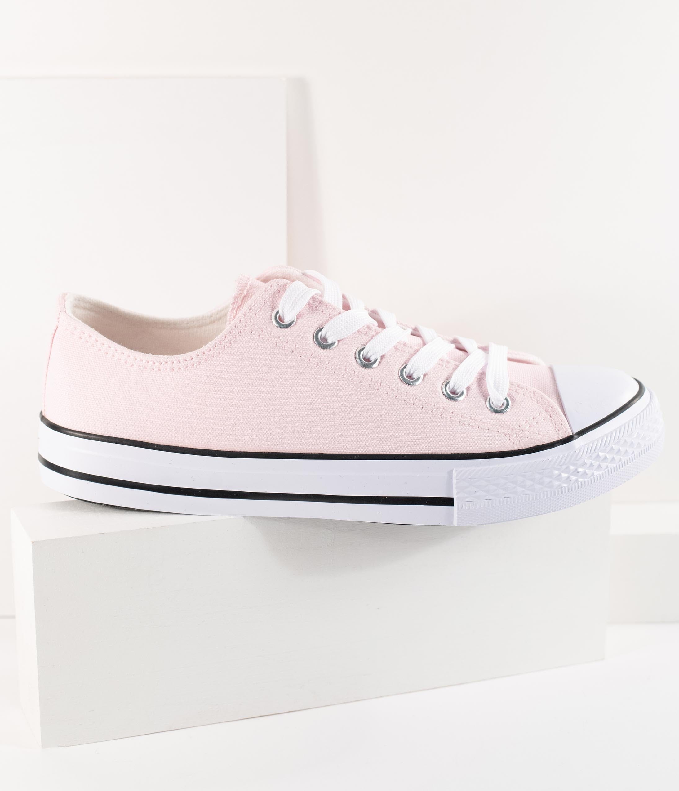 Light Pink Lace Up Canvas Sneakers for Women - Comfortable Casual Shoes for Walking, Running & Everyday Wear