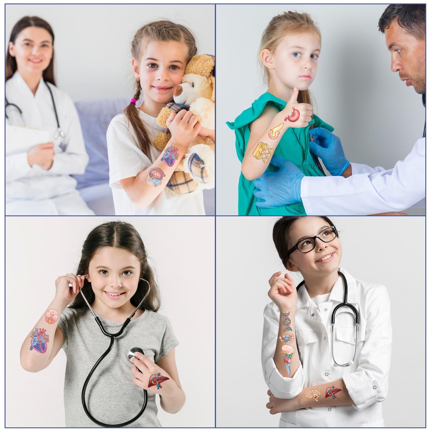 Human Anatomy Temporary Tattoos - 200+ Realistic Body Part Tattoo Stickers for Kids, Science Classroom Learning, Halloween Costumes & Birthday Party Supplies - Fun Educational Gifts for Students and Children