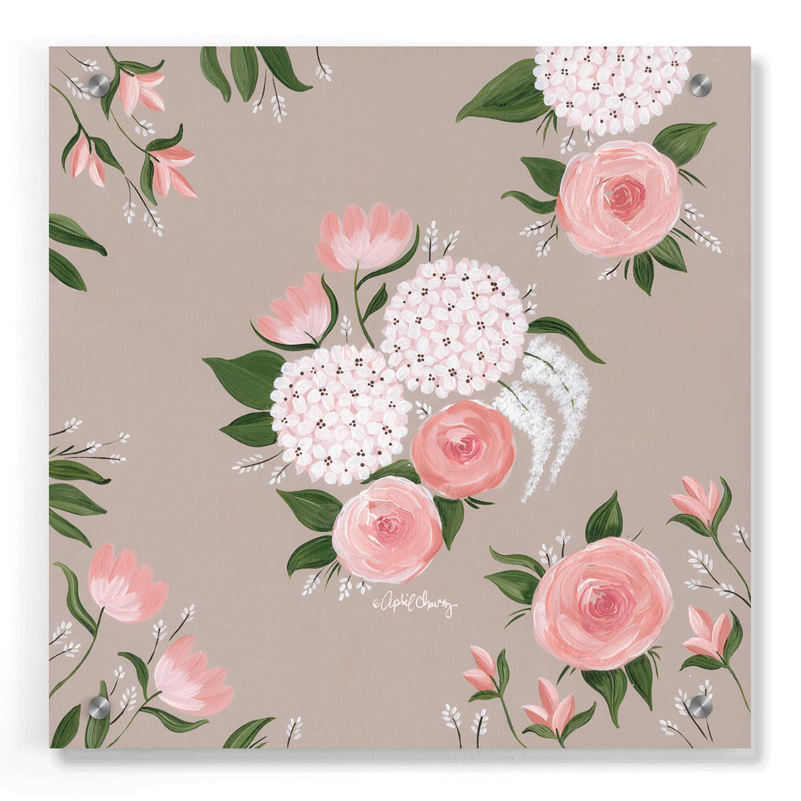 April Chavez Pink and White Floral Acrylic Glass Wall Art - 36x36 Inch Modern Home Decor for Living Room, Bedroom & Office