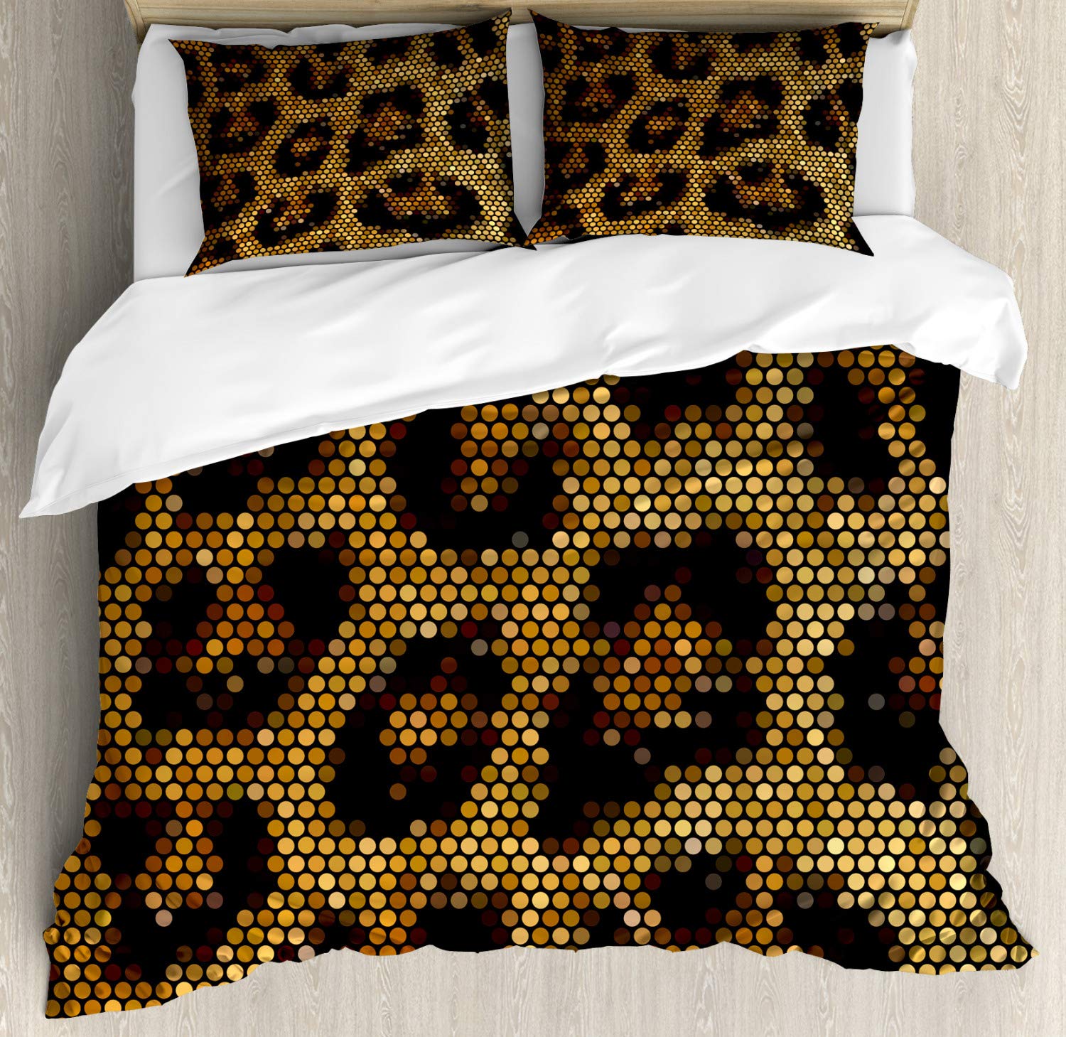 Ambesonne Psychedelic Duvet Cover Set - Queen Size 2-Pack with Leopard Print, Digital Dots & Trippy Art Designs | Includes 2 Duvet Covers & 4 Pillowcases in Apricot Dark Brown | Perfect for Bohemian Bedrooms, Music Festival Camping & Psychedelic Decor