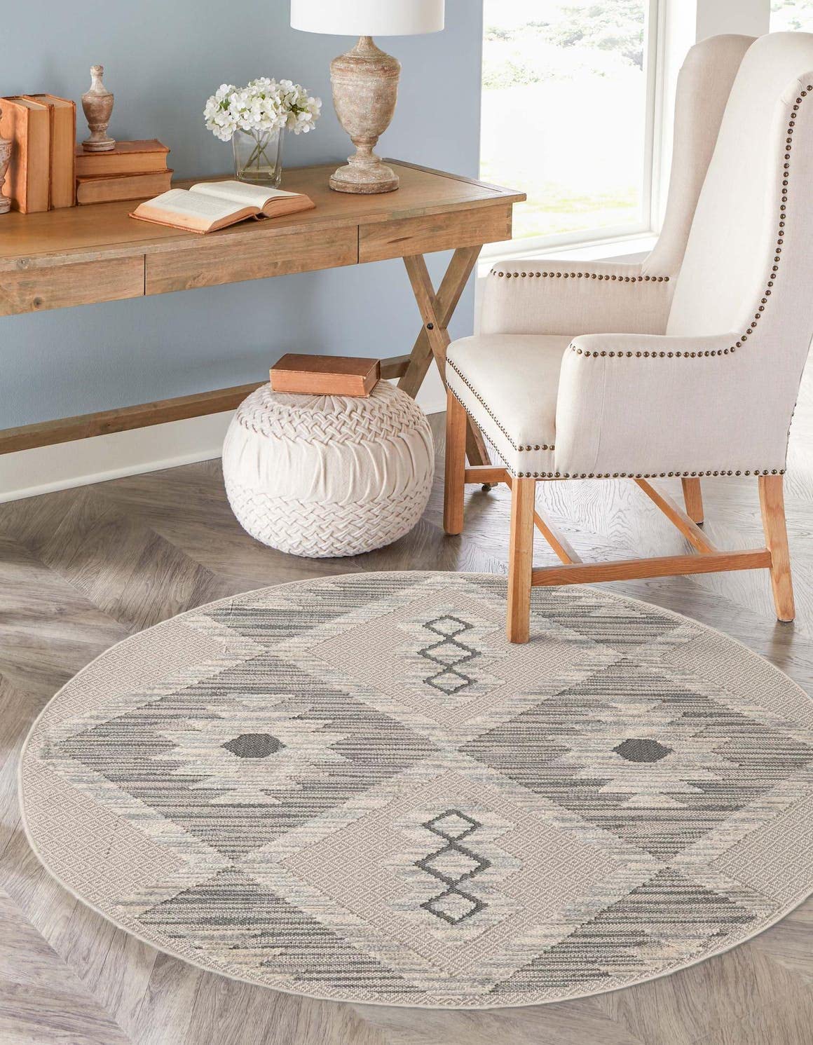 Unique Loom Arlo Collection Round Area Rug 7' x 7' - Soft Sandy Beige & Gray Modern Boho Rug for Living Room, Bedroom & Nursery | Non-Slip Floor Mat for Home Decor