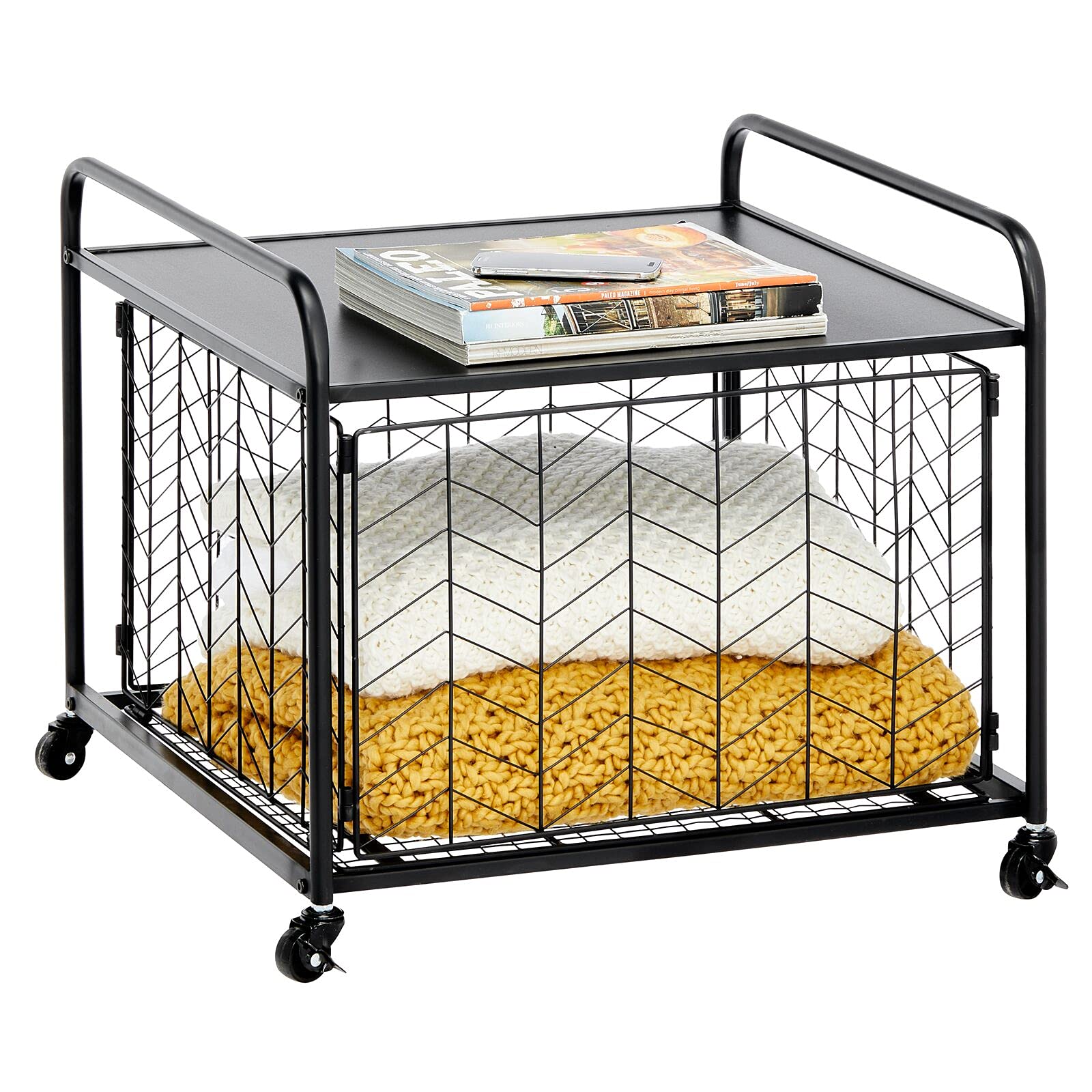 mDesign Small Portable Mini Fridge Storage Cart with Wheels - Mobile Rolling Organizer for Refrigerator, Microwave & Appliances - Includes Drawer Basket - Perfect for Dorm Room, Studio & Small Apartments - Black - Ideal for Kitchen Storage, Bedroom Organization & Small Space Living