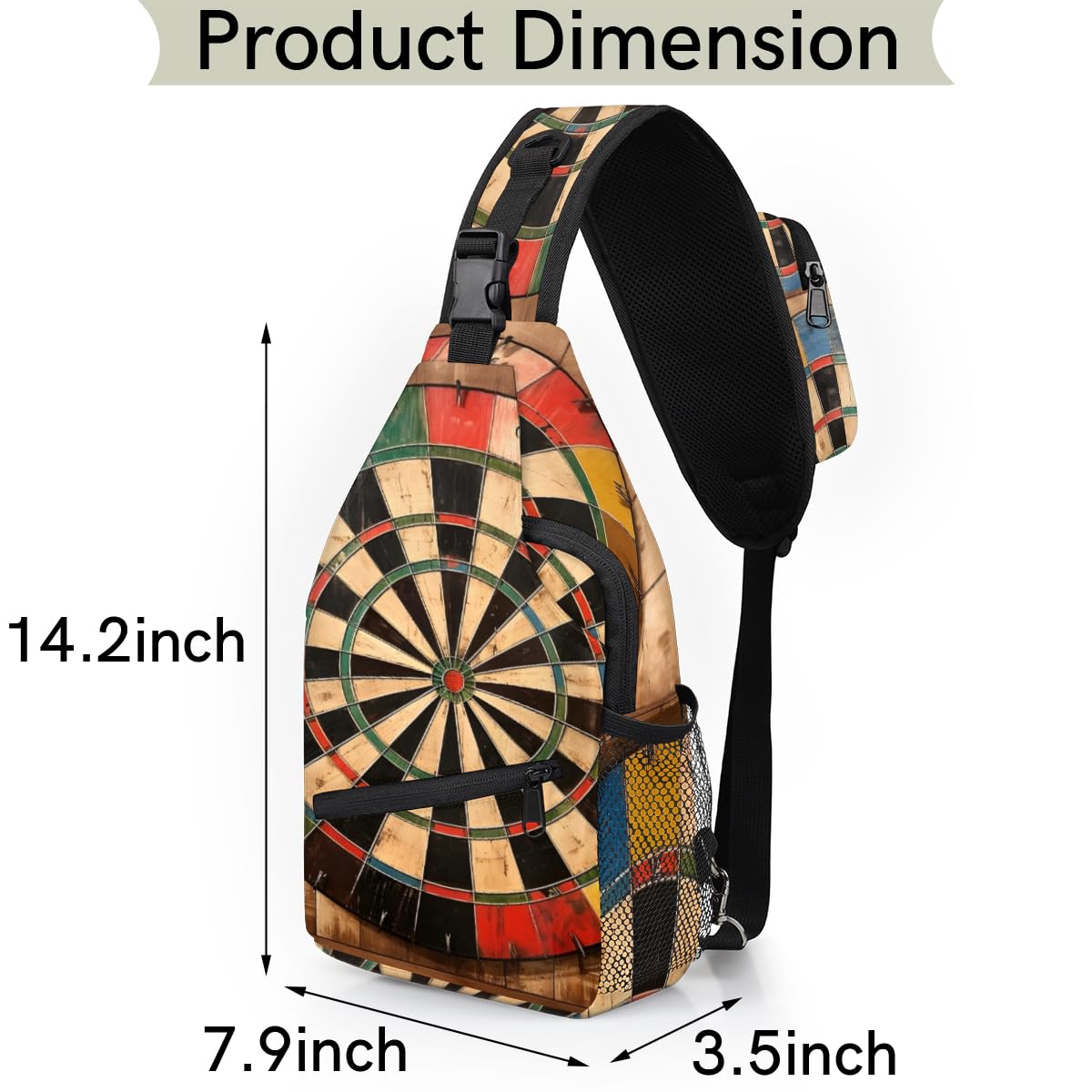 TropicalLife Printed Dart Board Sling Backpack - Unisex Crossbody Shoulder Bag for Men & Women - Lightweight Chest Daypack for Travel, Hiking, Sports & Outdoor Adventures