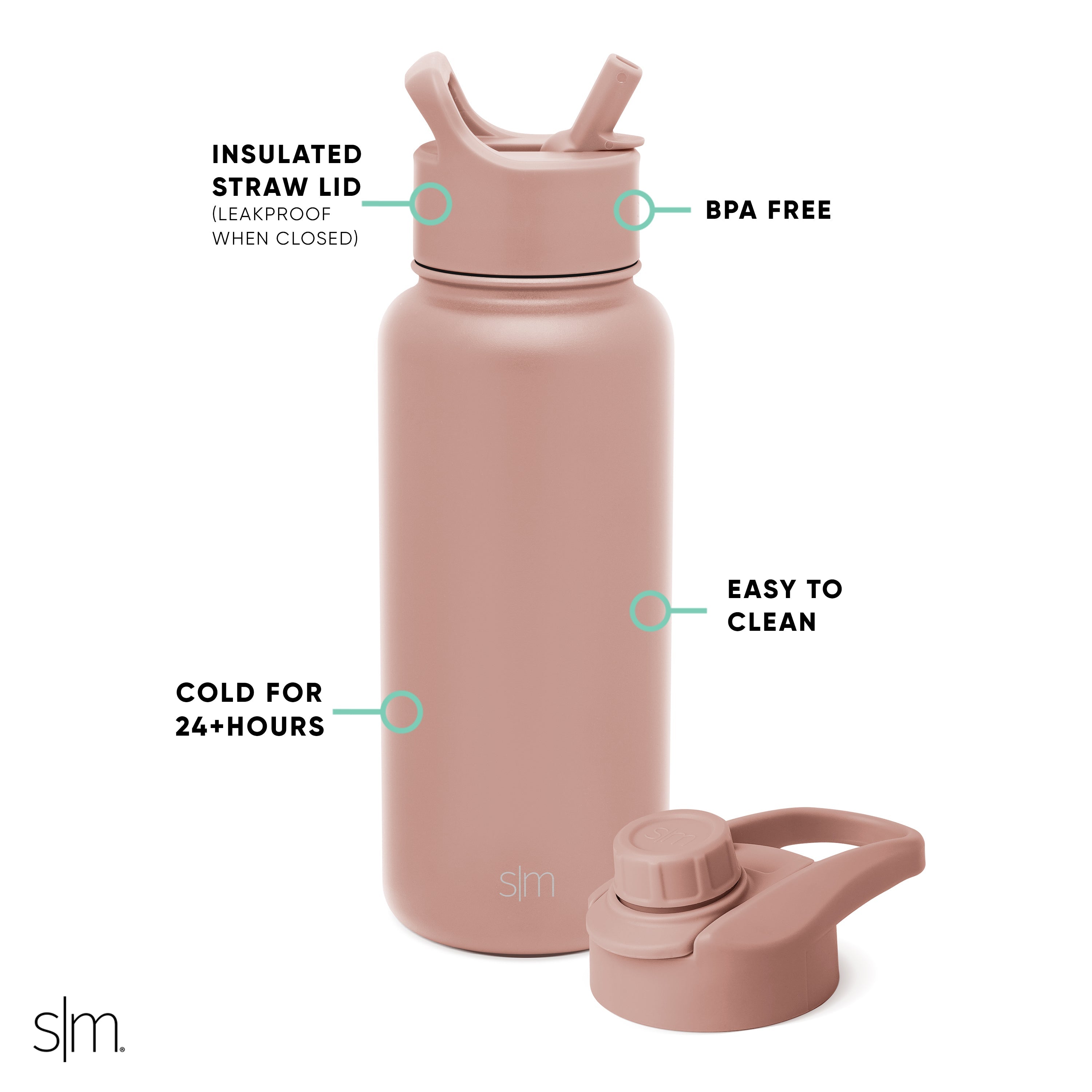 Summit Insulated Water Bottle with Straw & Chug Lid - 32oz Leakproof Stainless Steel Thermos for Gym, Hiking & Outdoor Activities