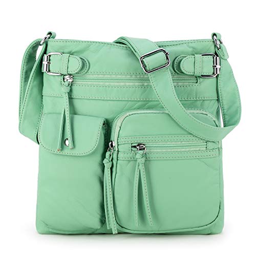 Angel Kiss Women's Crossbody Bag - Soft Washed Leather Shoulder Purse with Multiple Pockets | Stylish Hobo & Medium Handbag for Work, Travel & Everyday Use