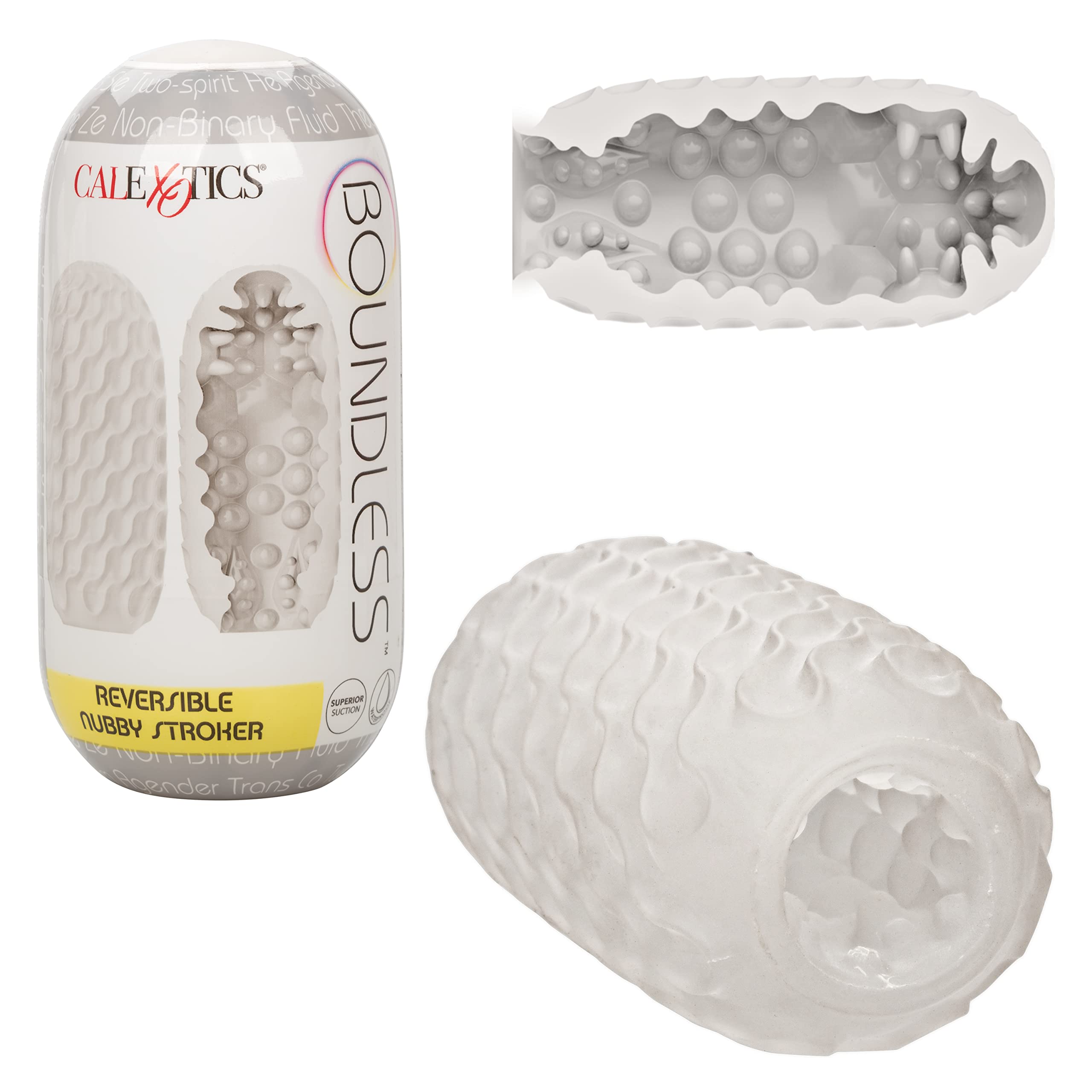 CalExotics Boundless Reversible Nubby Stroker - Textured Male Pleasure Sleeve with Protective Case - Adult Sex Toy for Men - Clear - Perfect for Solo Play and Couples Intimacy