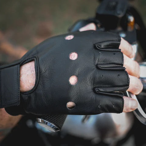 Open Road Men's Fingerless Leather Gloves - Biker & Driving Gloves for Motorcycle, Cycling & Winter Use - Touchscreen Compatible & Non-Slip Grip