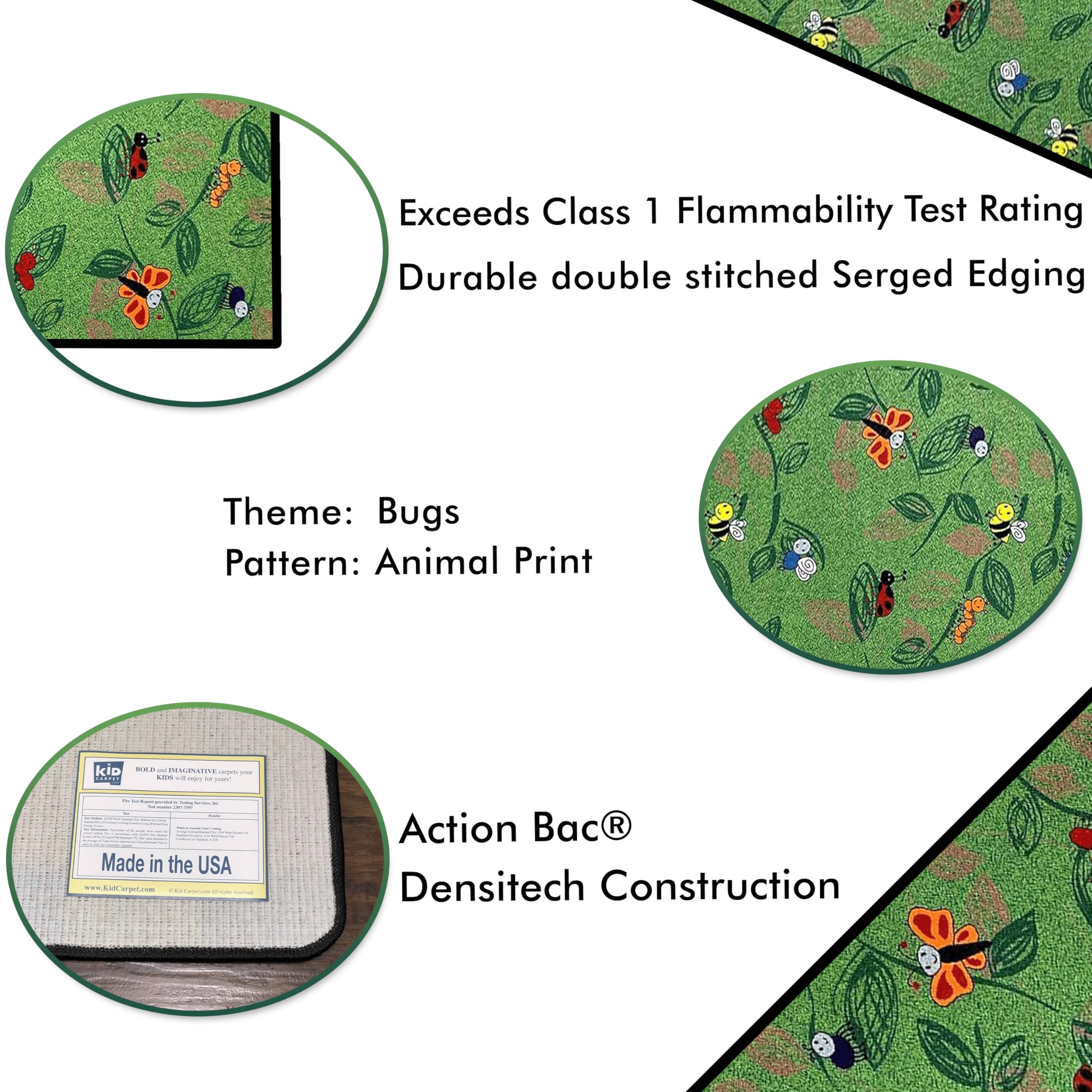 Buzzy Bugs Nylon Area Rug 12' x 6' - Colorful Nature Themed Kids Rug for Playroom, Classroom & Bedroom | Non-Slip Educational Carpet for Preschool Learning & Home Decor | Perfect for Storytime, Play Areas & Early Childhood Development Spaces