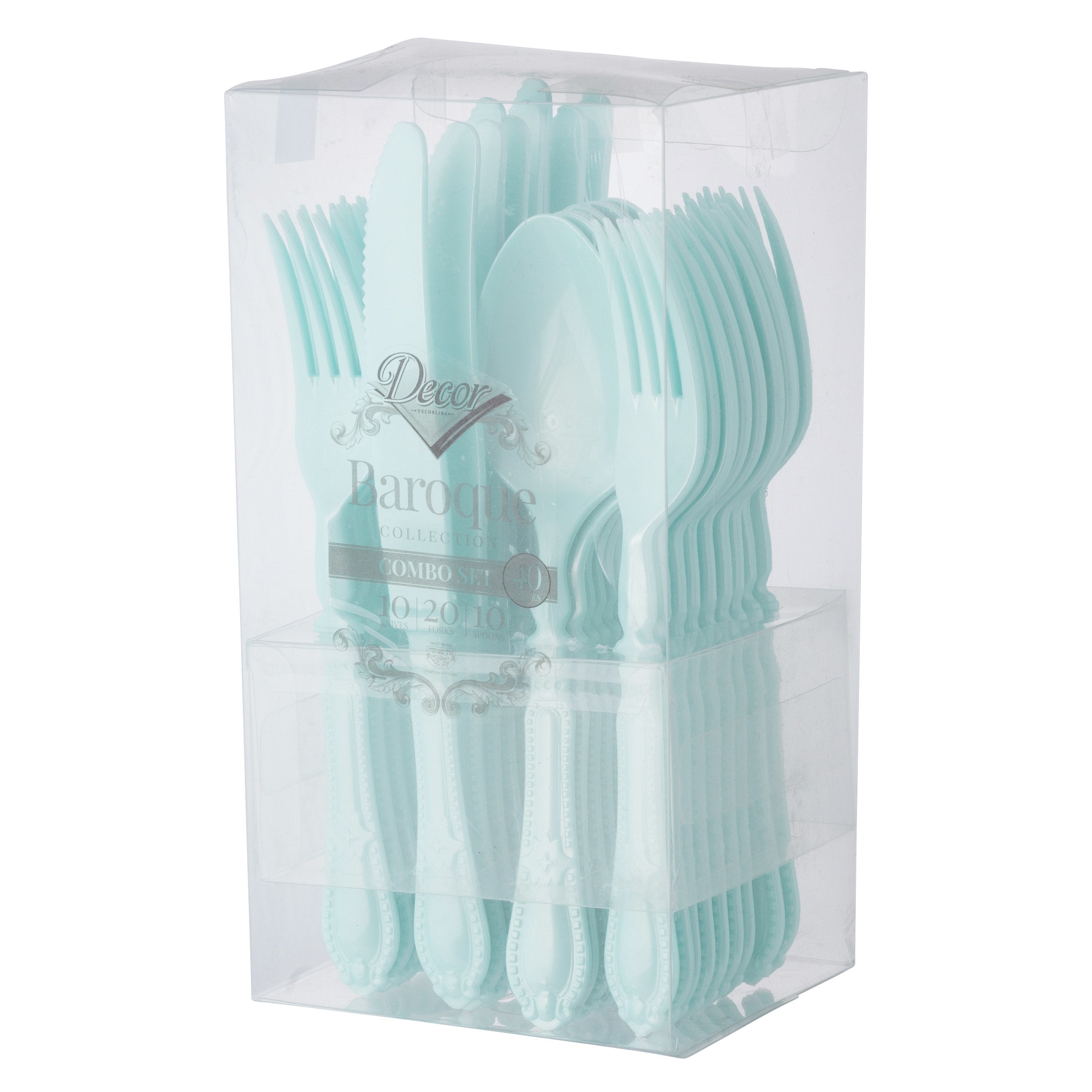 40-Piece Heavyweight Disposable Plastic Silverware Set - Green Baroque Design (10 Place Settings) | Eco-Friendly Cutlery for Parties, Picnics, Catering & Outdoor Events