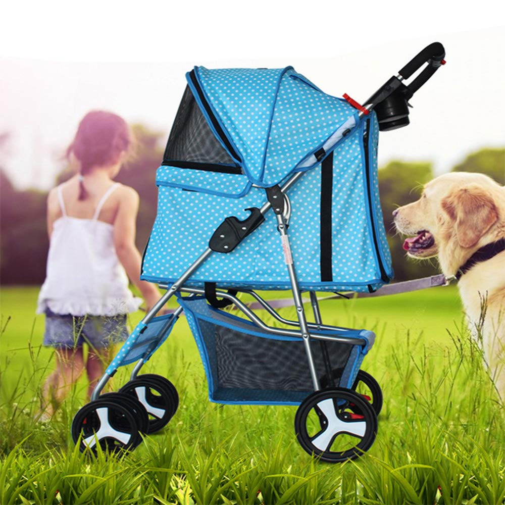 Blue 4-Wheel Waterproof Pet Stroller for Small Dogs & Cats - Multiple Windows, Universal Wheels, Luggage Basket - Perfect for Outdoor Walks, Travel, and Vet Visits