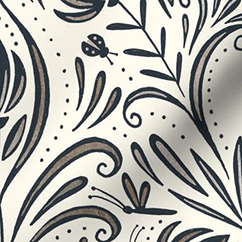 Modern Damask Black Ivory Botanical Garden Floral Printed Minky Fabric by The Yard - Soft Plush Material for Sewing Baby Blankets, Quilt Backing & Home Decor - Perfect for Nursery, DIY Crafts & Upholstery Projects