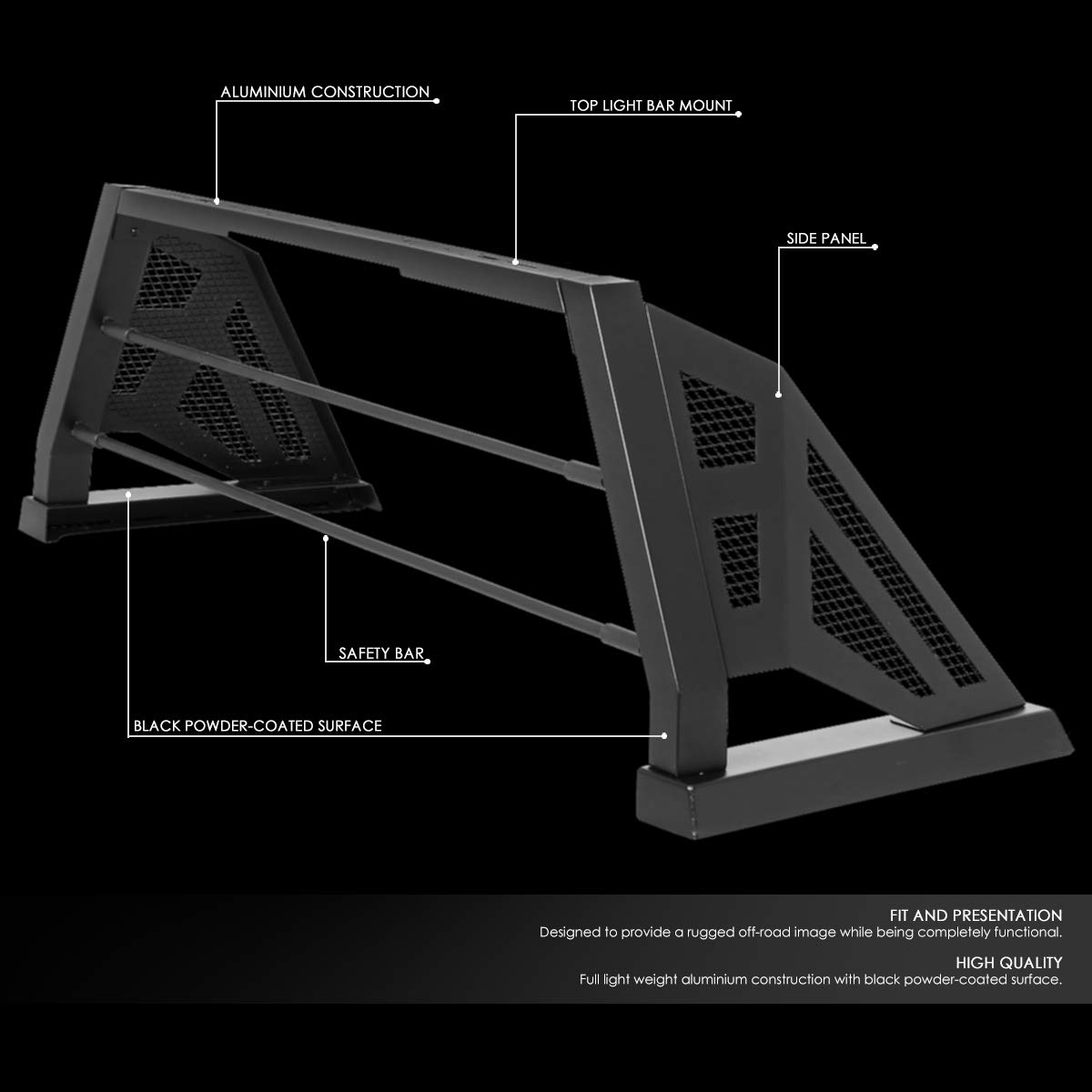 DNA MOTORING TCRB-003 Aluminum Truck Bed Chase Rack Roll Bar - Compatible with 1999-2017 Ford F-250 SD F-350 SD F-450 SD Styleside Beds | Heavy-Duty Off-Road Protection for Pickup Trucks | Perfect for Overlanding, Work & Adventure