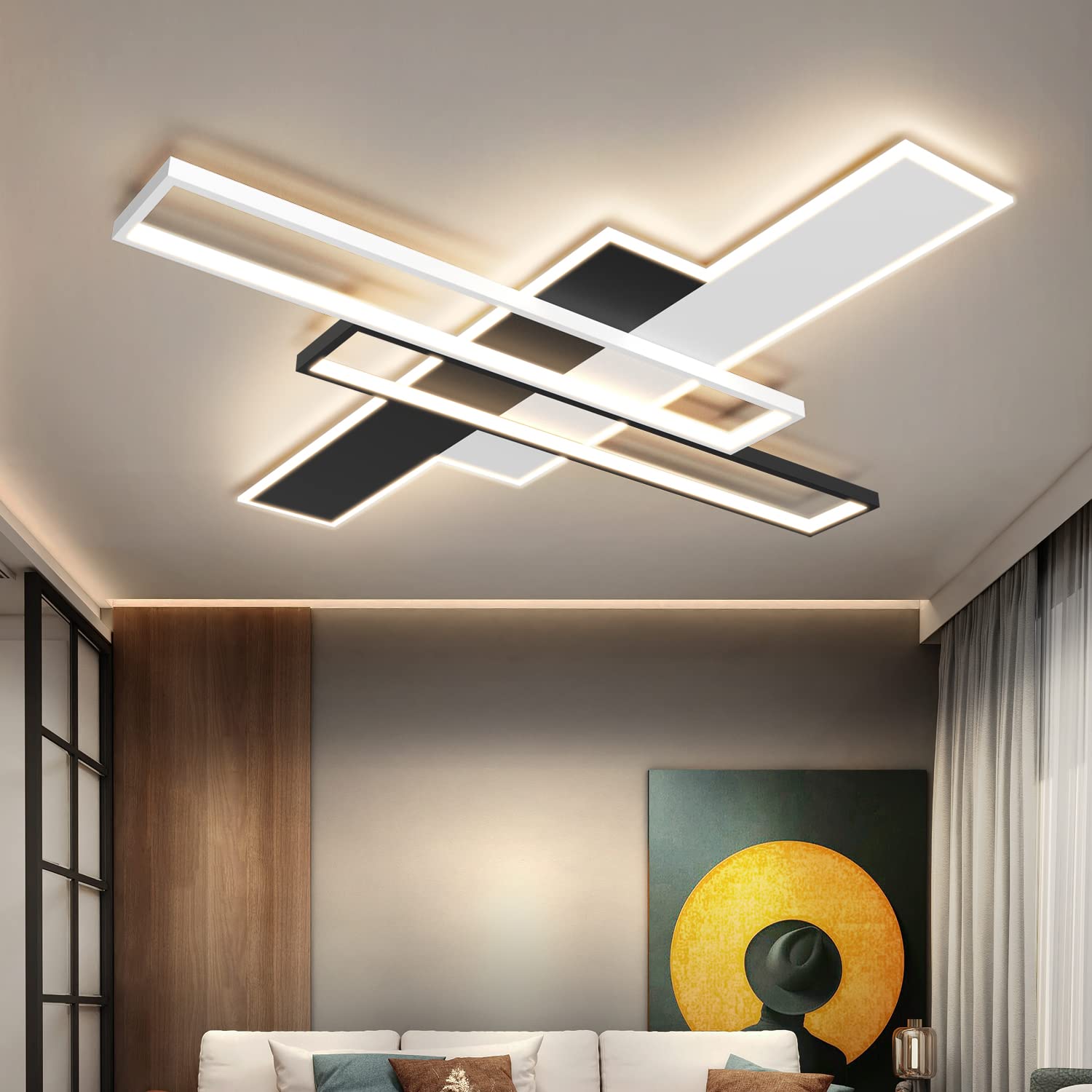 85W LED Ceiling Light Fixture with Remote - Black Square Acrylic Modern Flush Mount Lamp, Dimmable 3000K-6000K for Bedroom, Kitchen, Living Room & Study - Perfect for Ambient Lighting and Home Decor