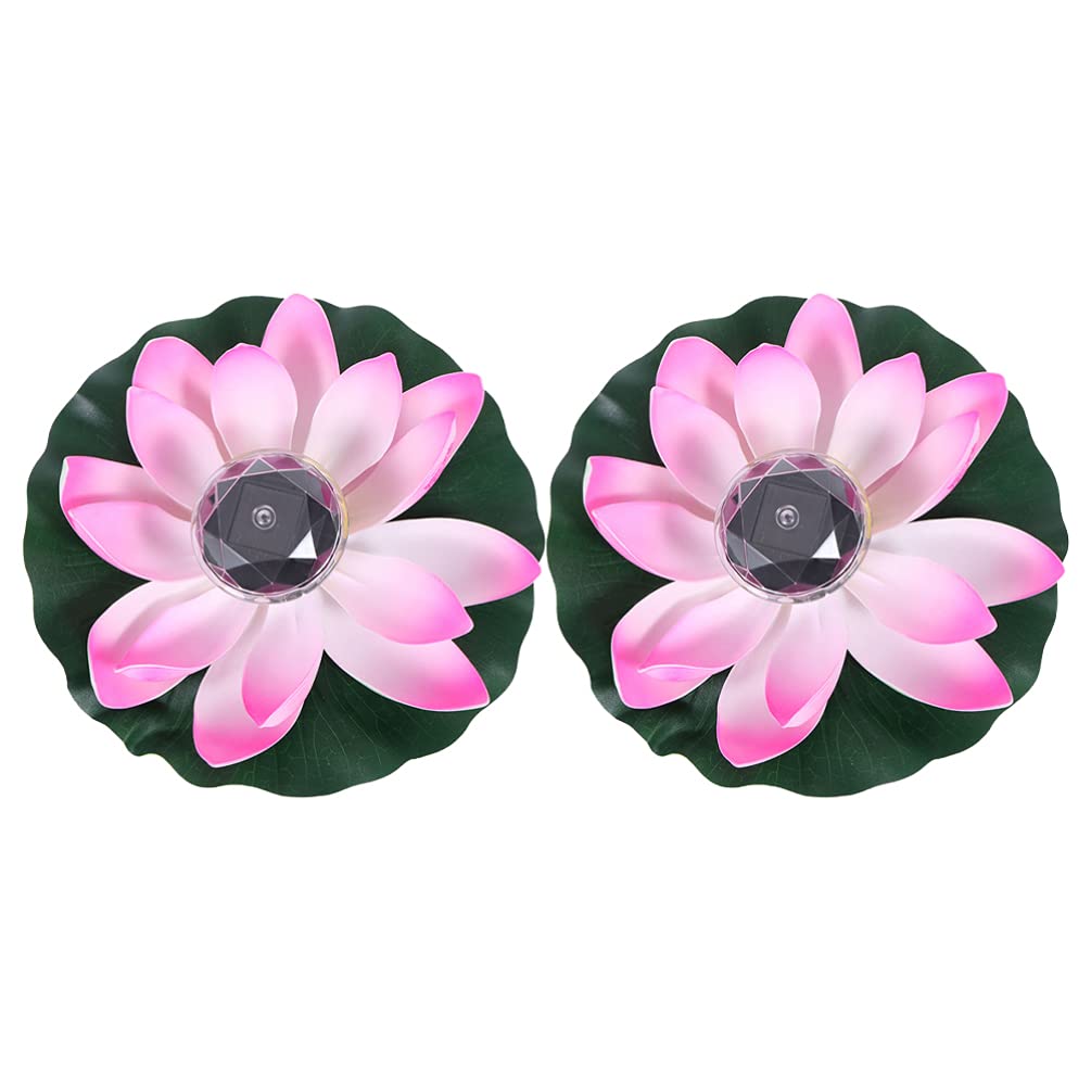 SOLUSTRE 2Pcs Yellow Solar Powered Floating Pool Lights - Lotus Flower LED Night Lamp for Garden Ponds, Swimming Pools, Buddhist Landscapes & Outdoor Decor