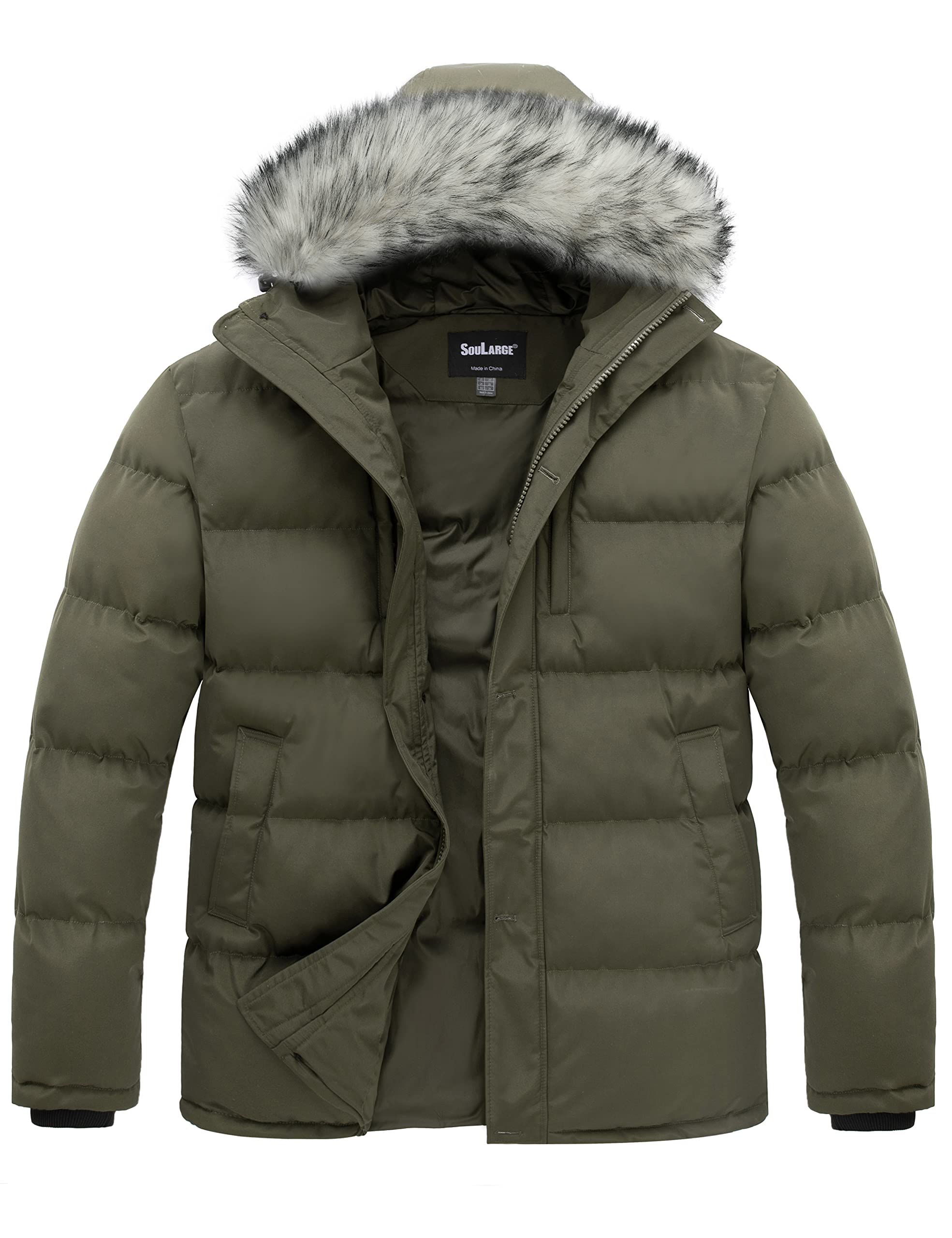 Soularge Men's Big & Tall Thick Padded Winter Parka Jacket with Detachable Hood - Warm Heavy Duty Coat for Snow, Hiking & Outdoor Activities