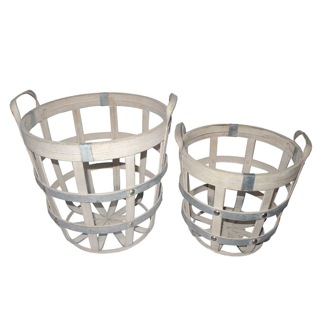 A&B Home Set of 2 Brown and Gray Round Rustic Baskets 14