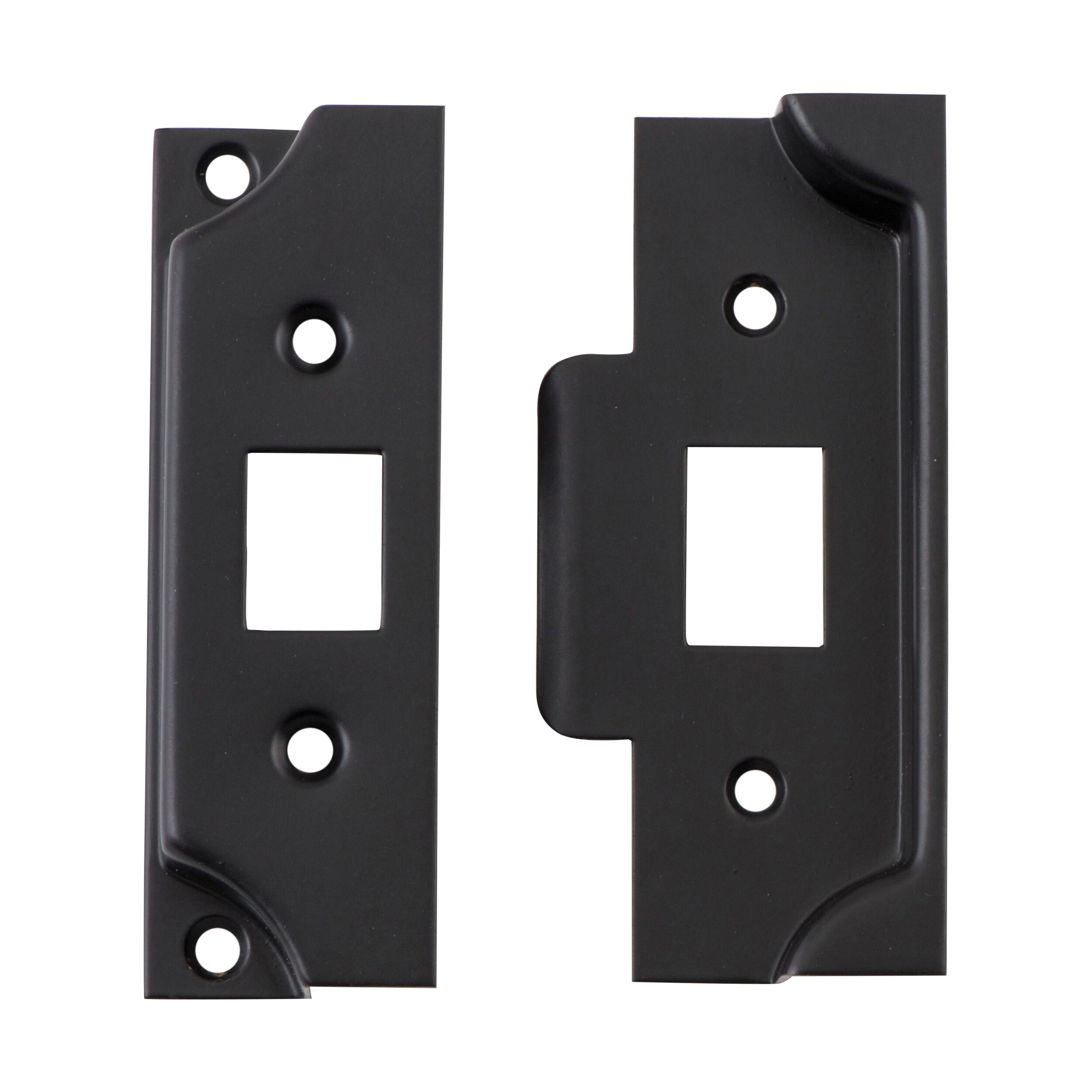 9557 Tube Latch Split Cam Face Plate & Striker Kit - Rebated Matte Black (95x38mm) for Cabinet Doors, Furniture, and DIY Projects