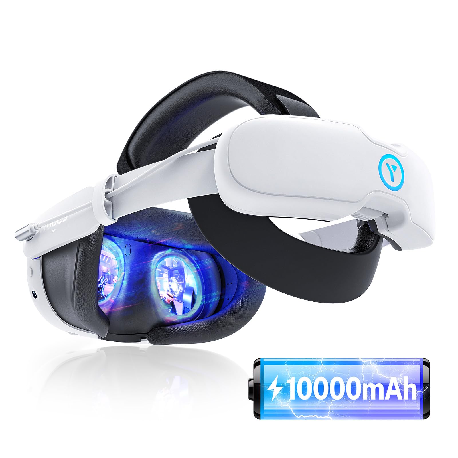 YOGES 10000mAh Magnetic Detachable Battery Head Strap for Meta Quest 3S & Quest 3 VR Headset - Rechargeable Headband to Extend Playtime - Perfect for Gaming, Fitness & Virtual Reality Experiences