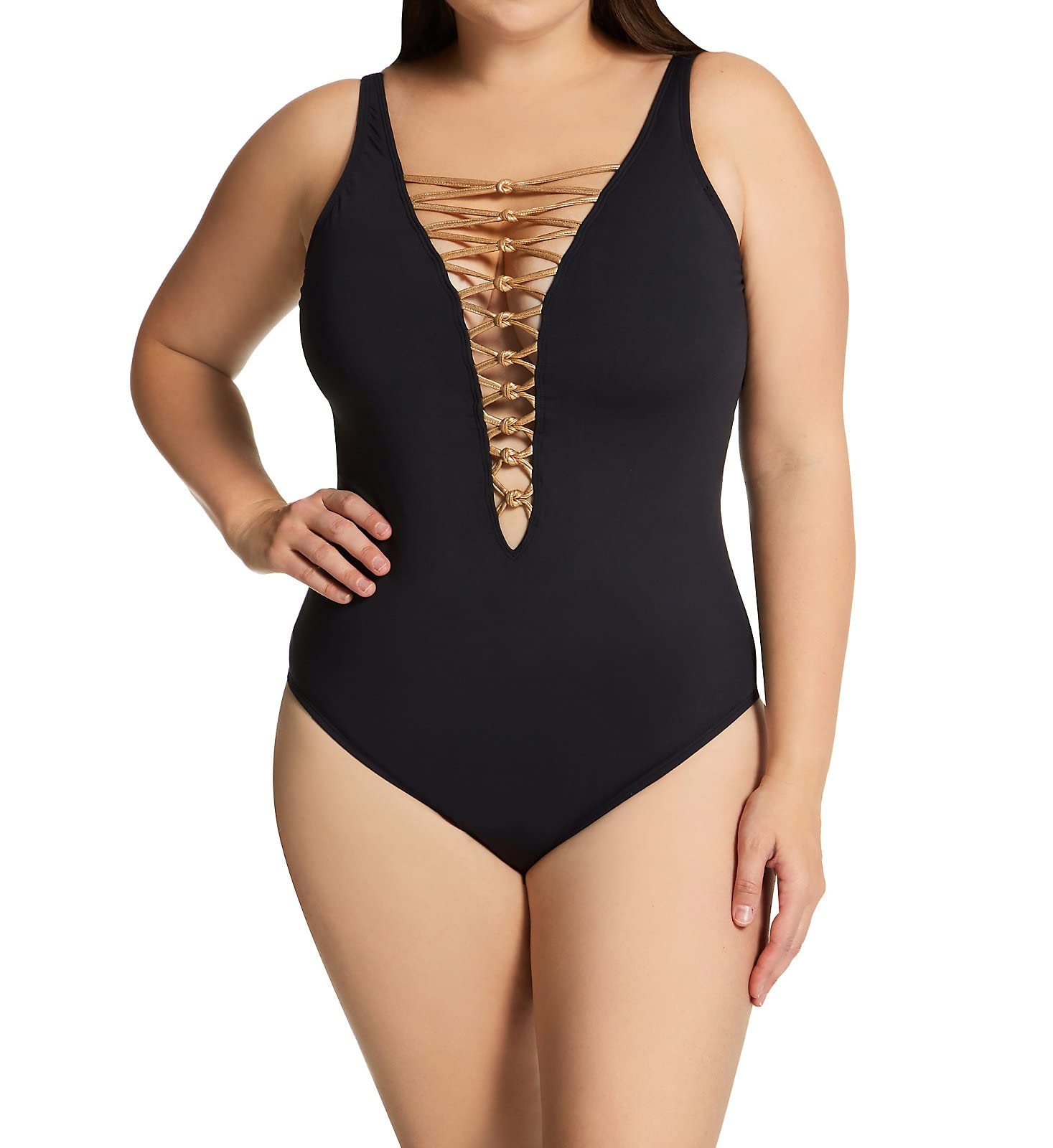 Bleu Rod Beattie Lace Down Over The Shoulder One-Piece Swimsuit with Removable Cups - Let's Get Knotty - Perfect for Beach Vacations, Pool Parties & Summer Getaways