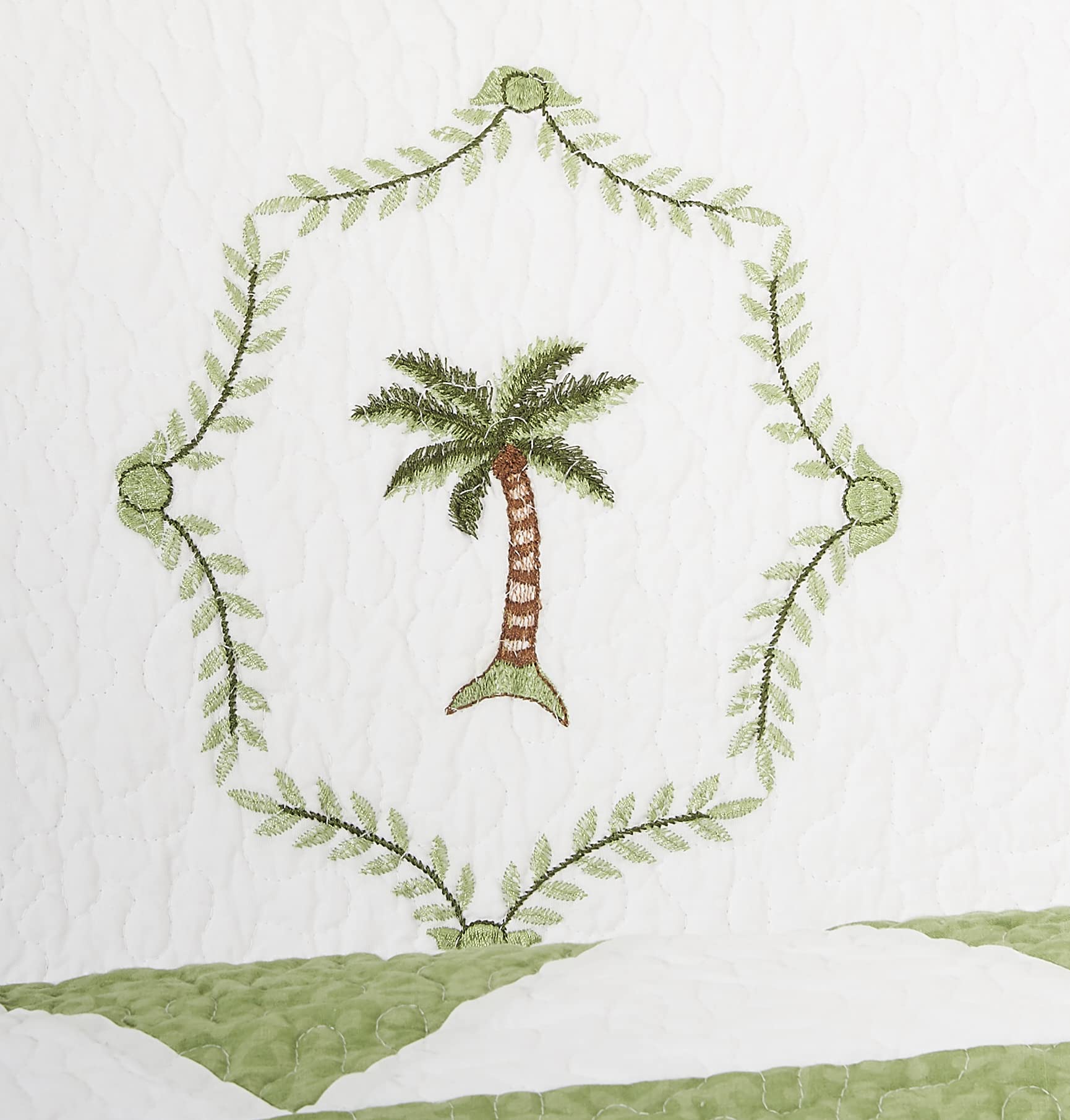 Martinique Embroidered Tropical Palm Tree Lightweight Coastal Beach Quilt - Full/Queen Size Green | Perfect for Beach House, Guest Room & Summer Bedding