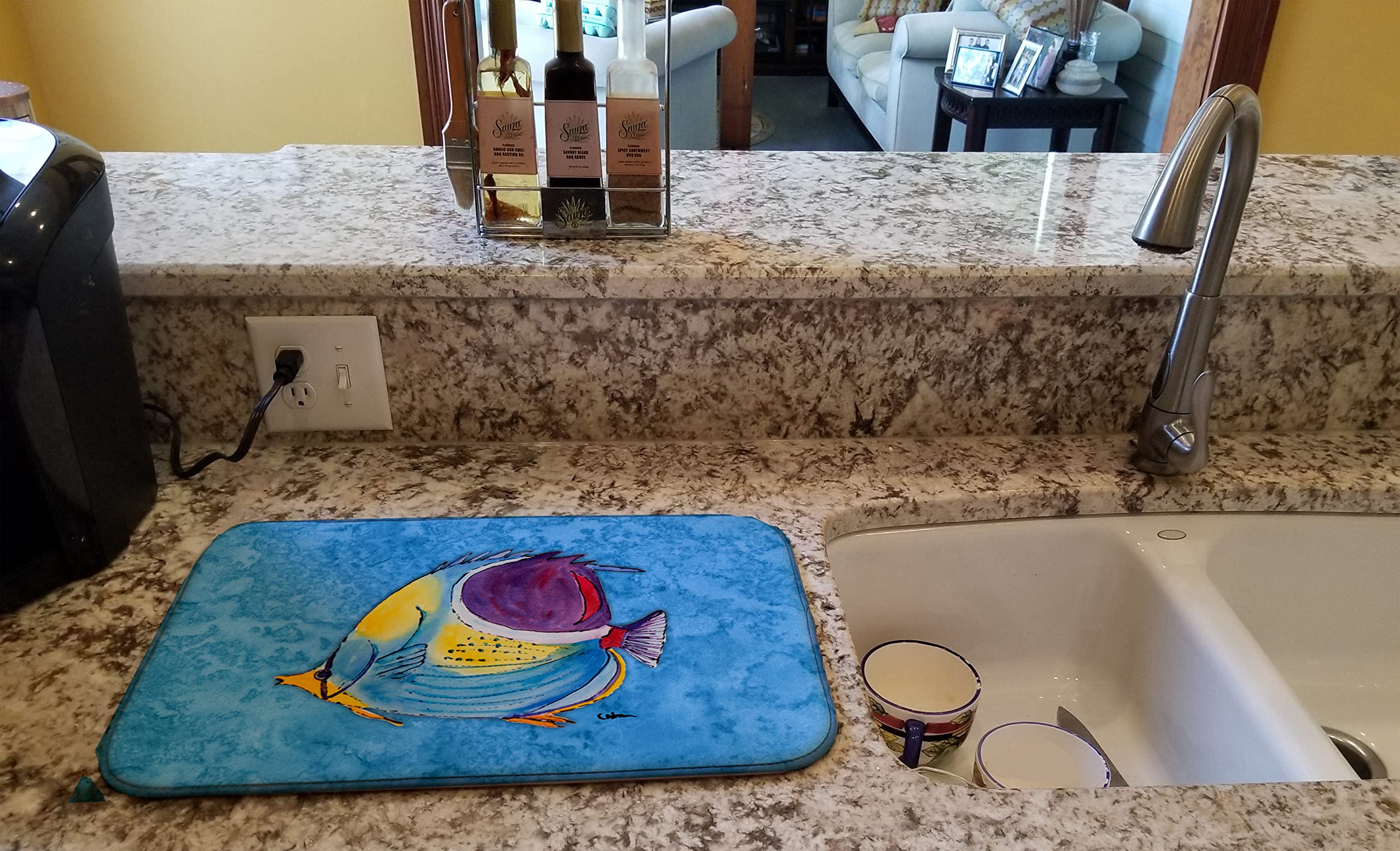 Caroline's Treasures Tropical Fish Dish Drying Mat - Absorbent Kitchen Counter Mat for Dishes, 14x21 Inch Colorful Drainer Pad | Perfect for Kitchen Countertops, Sink Areas & Drying Dishes Safely