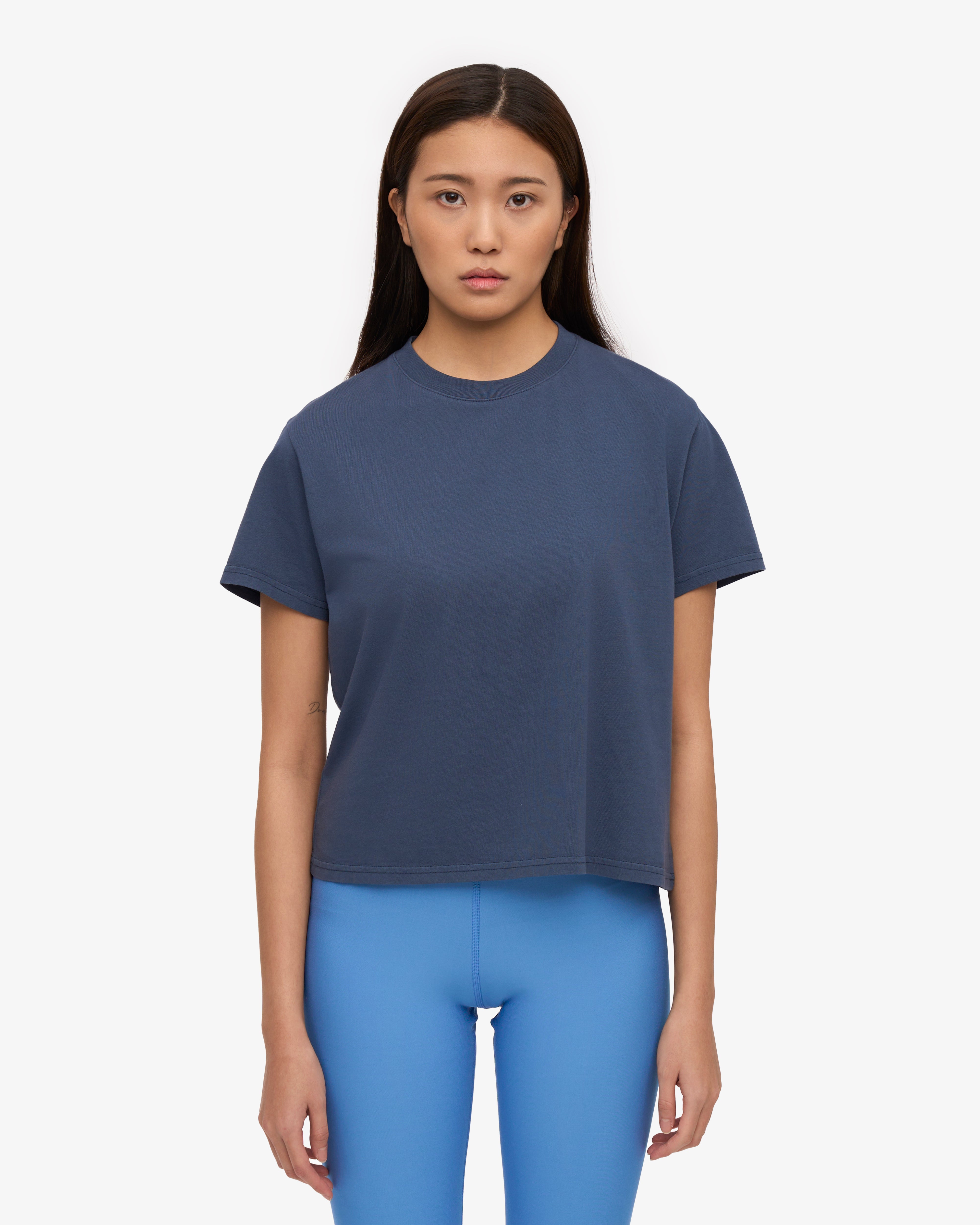 Organic Boxy Crop Tee - Petrol Blue | Women's Casual Short Sleeve T-Shirt | Perfect for Yoga, Beach & Everyday Wear