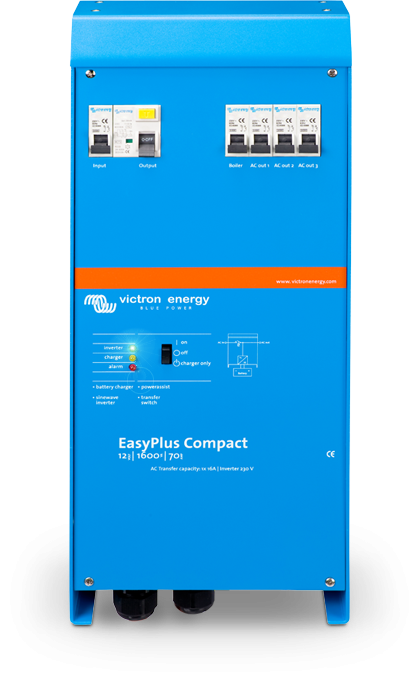 Victron Energy EasyPlus Compact 12/1600/70 16 230V VE.Bus Inverter Charger - 1600VA Pure Sine Wave Power Converter for RVs, Boats & Off-Grid Solar Systems