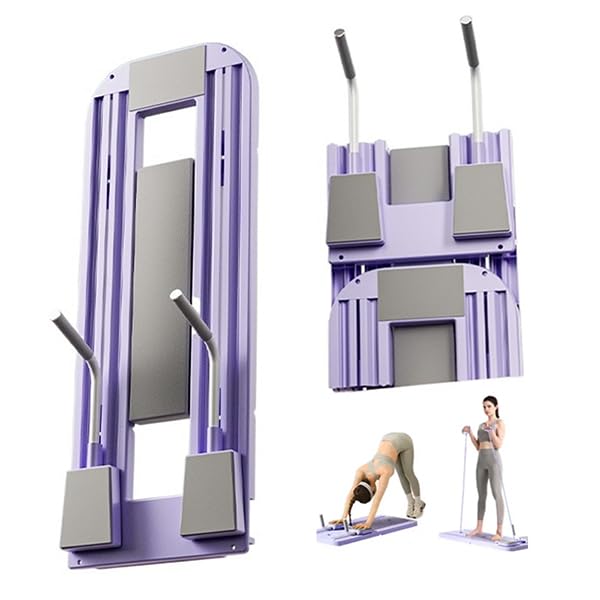 Foldable Home Pilates Reformer with Knee Mat, Timer & Resistance Bands - Core Strength Trainer for Abs, Back & Full Body Workout | Portable Fitness Equipment for Home Gym, Physical Therapy & Pilates Studio Use