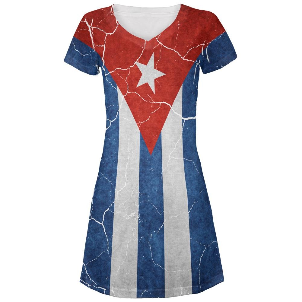 Vintage Distressed Cuban Flag Print Beach Cover-Up Dress for Women - Lightweight & Breathable for Summer, Pool, and Vacation Wear