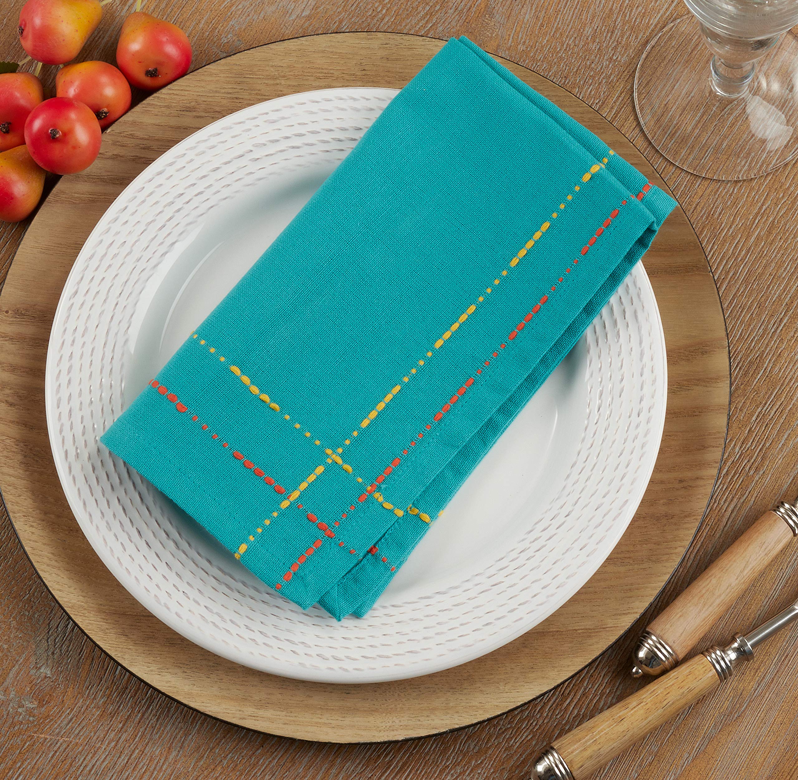 Premium Dobby Border Table Napkins Set of 4 - Elegant Embroidered Cotton Napkins for Formal Dining, Dinner Parties & Holiday Gatherings