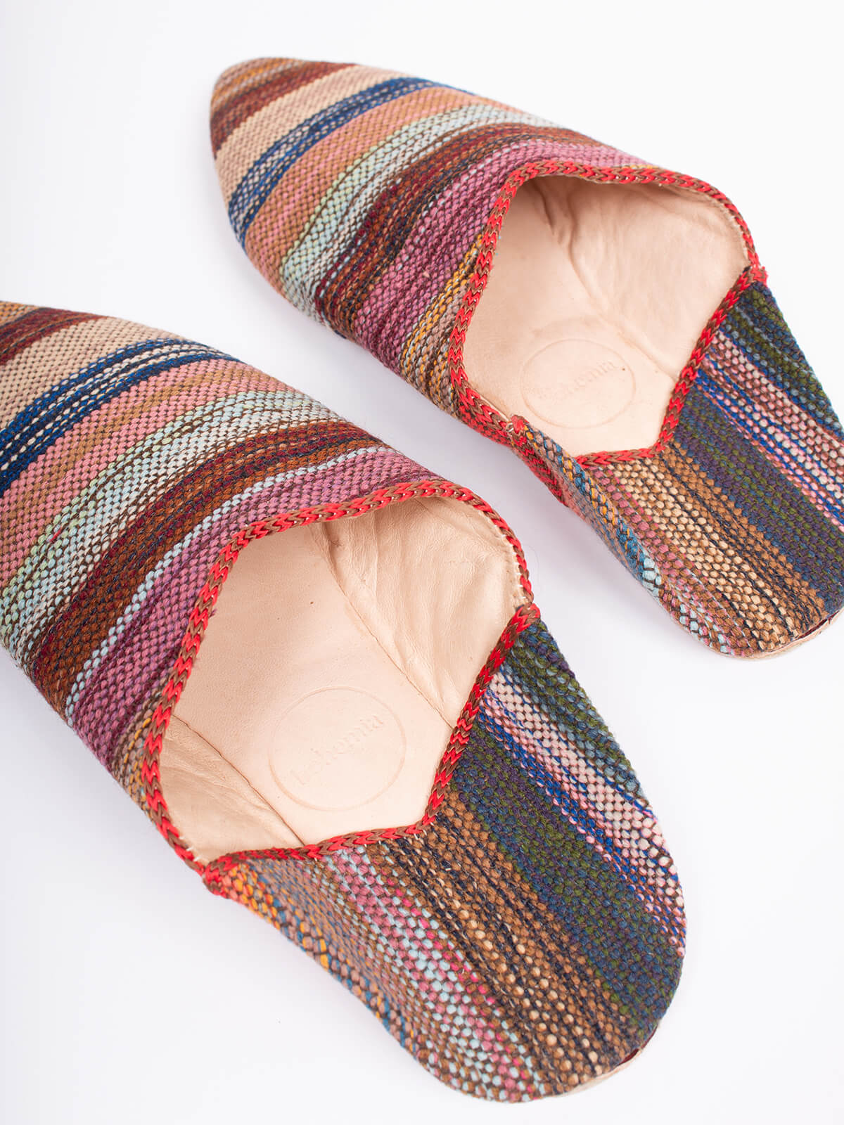 Authentic Moroccan Boujad Pointed Babouche Slippers - Handmade Leather Shoes with Traditional Atlas Stripe Design for Men & Women | Perfect for Home, Lounge & Cultural Events