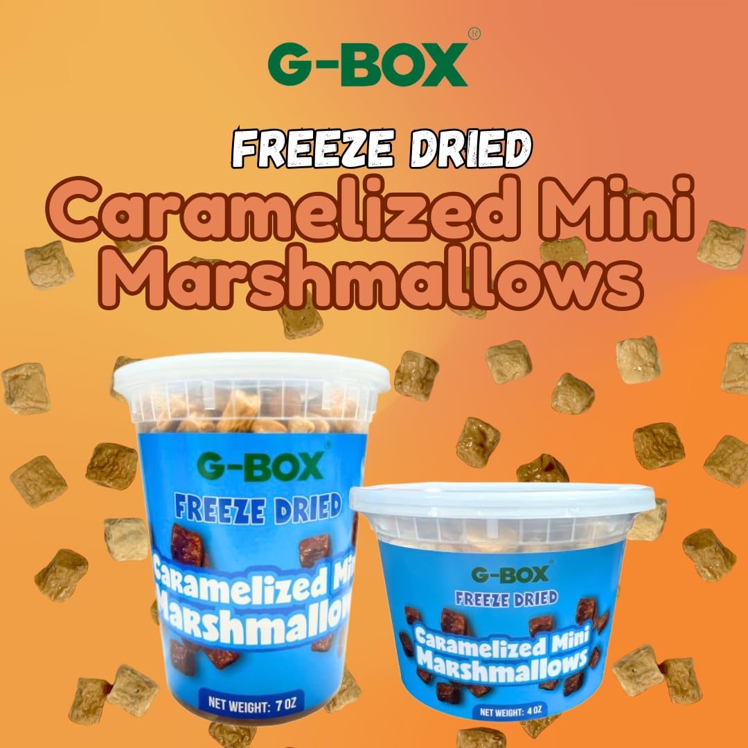 **G-BOX Freeze Dried Marshmallows - Mini Caramel Marshmallows, Fat-Free Christmas Candy, TikTok Viral Snack, Perfect for Halloween & Holiday Parties (Large, Caramel CrispyMallows) - Great for Hot Cocoa, Baking & Desserts**