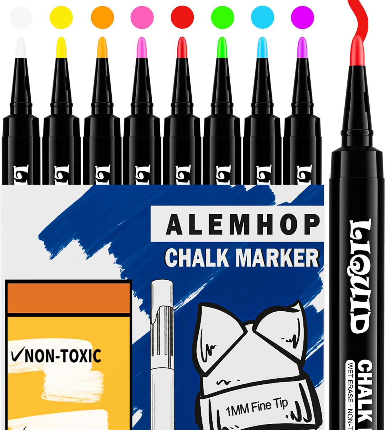 Premium Liquid Chalk Markers for Blackboard, Chalkboard, Window & Glass - Fine Tip, Vibrant Colors, 8 Pack - Perfect for First Day of School Signs, DIY Projects & Restaurant Menu Boards