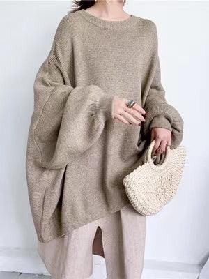 Lovevop Batwing Sleeves Loose Solid Color Sweater Top for Women - Casual Long Sleeve Knit Pullover for Fall & Winter Outfits, Office Wear & Weekend Comfort