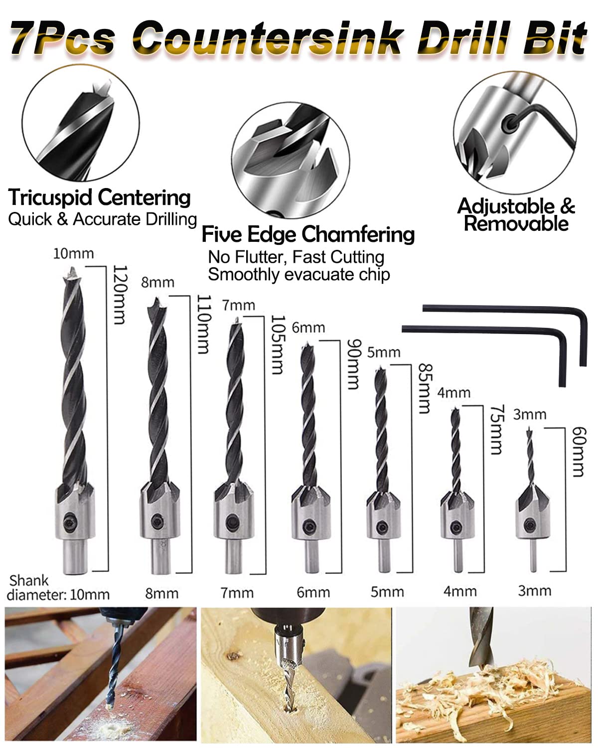 Rocaris 39-Piece Woodworking Chamfer Tool Kit with Countersink Drill Bits, L-Wrench, Plug Cutter, Step Drill Bit, Center Punch & Drill Stop Collars – Perfect for DIY Furniture Making, Cabinet Installation & Wood Craft Projects