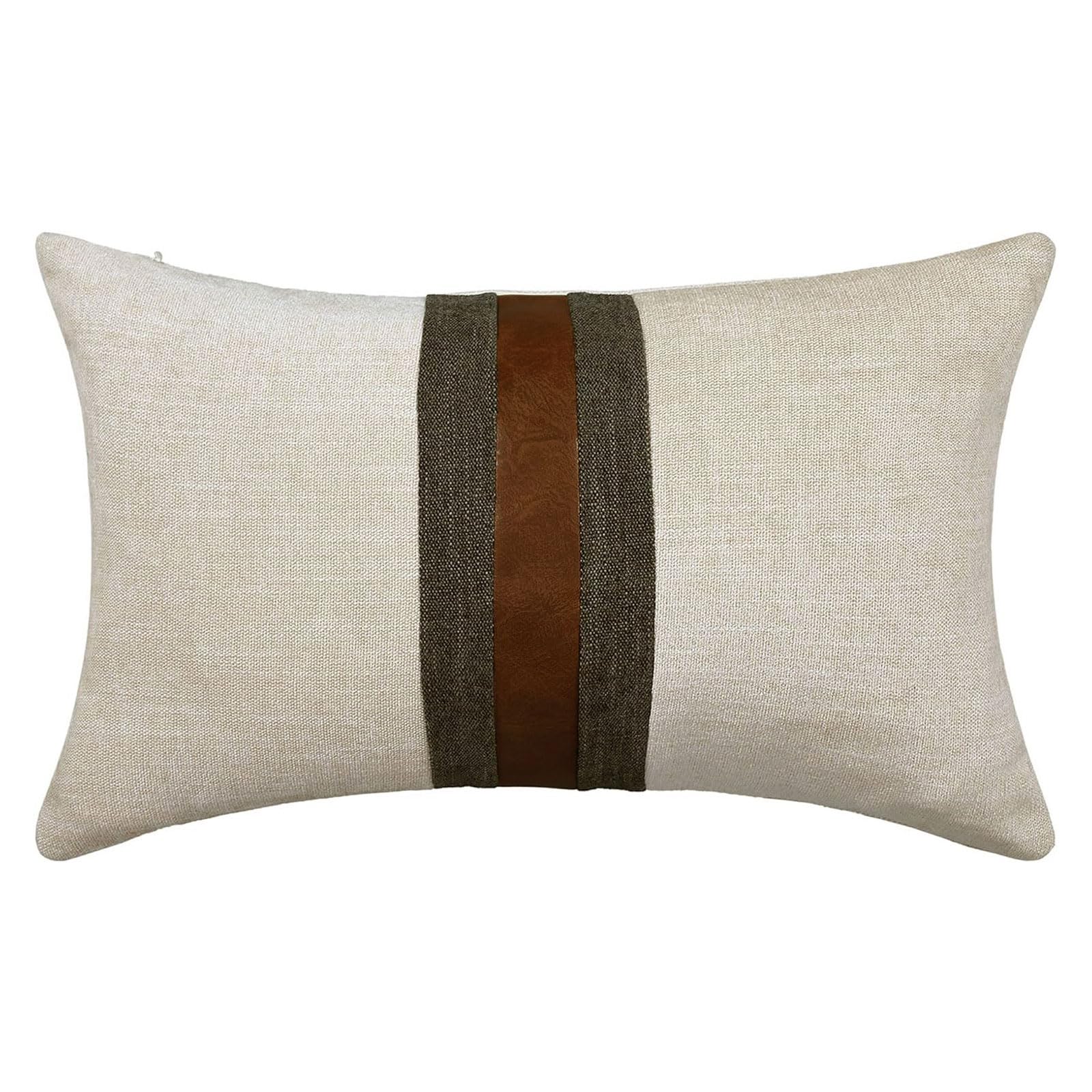 BOYSUM 12x20 Inch Faux Leather Throw Pillow Covers - Farmhouse Decorative Accent Pillows for Outdoor, Couch, Sofa & Bed - Modern Brown Beige Home Decor (Perfect for Patio, Living Room & Bedroom)