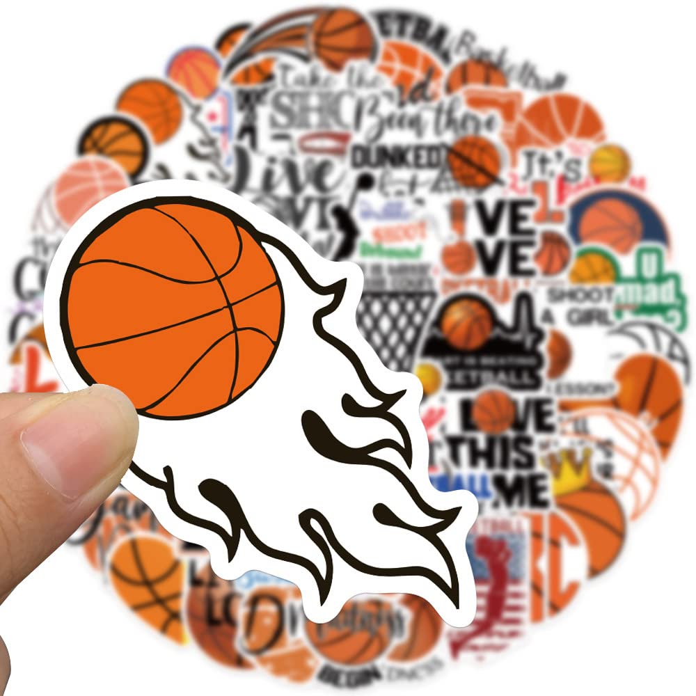 50Pcs Basketball Stickers - Vinyl Decals for Water Bottles, Skateboards, Refrigerators & Hydro Flasks - Waterproof Sports Fan Stickers for Adults & Teens - Perfect for School, Gyms, Locker Rooms & Fan Gifts