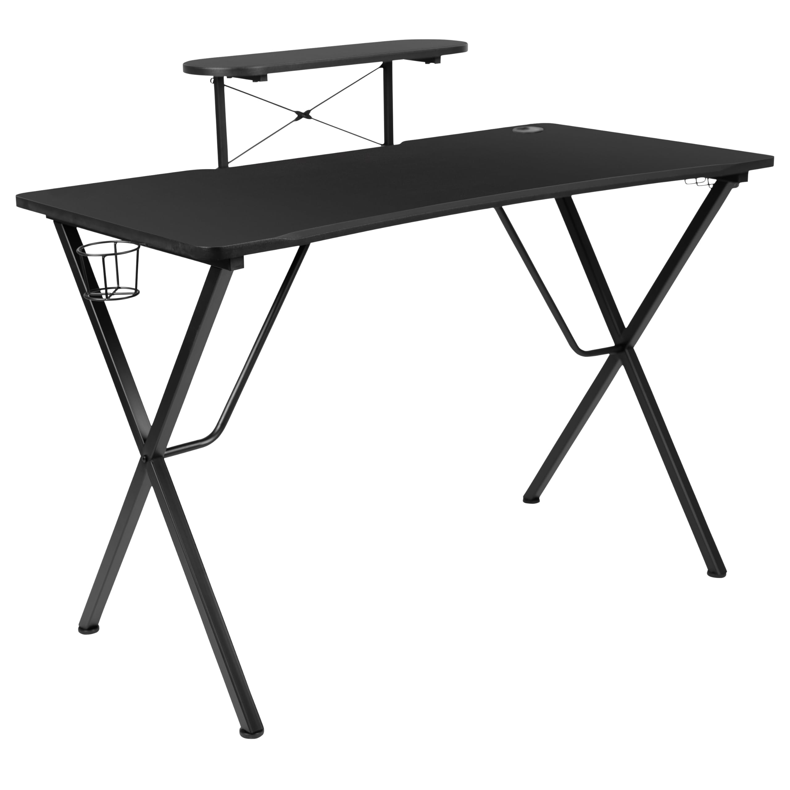 Black Gaming Desk Set with Cup Holder & Headphone Hook - Perfect for PC Setup
