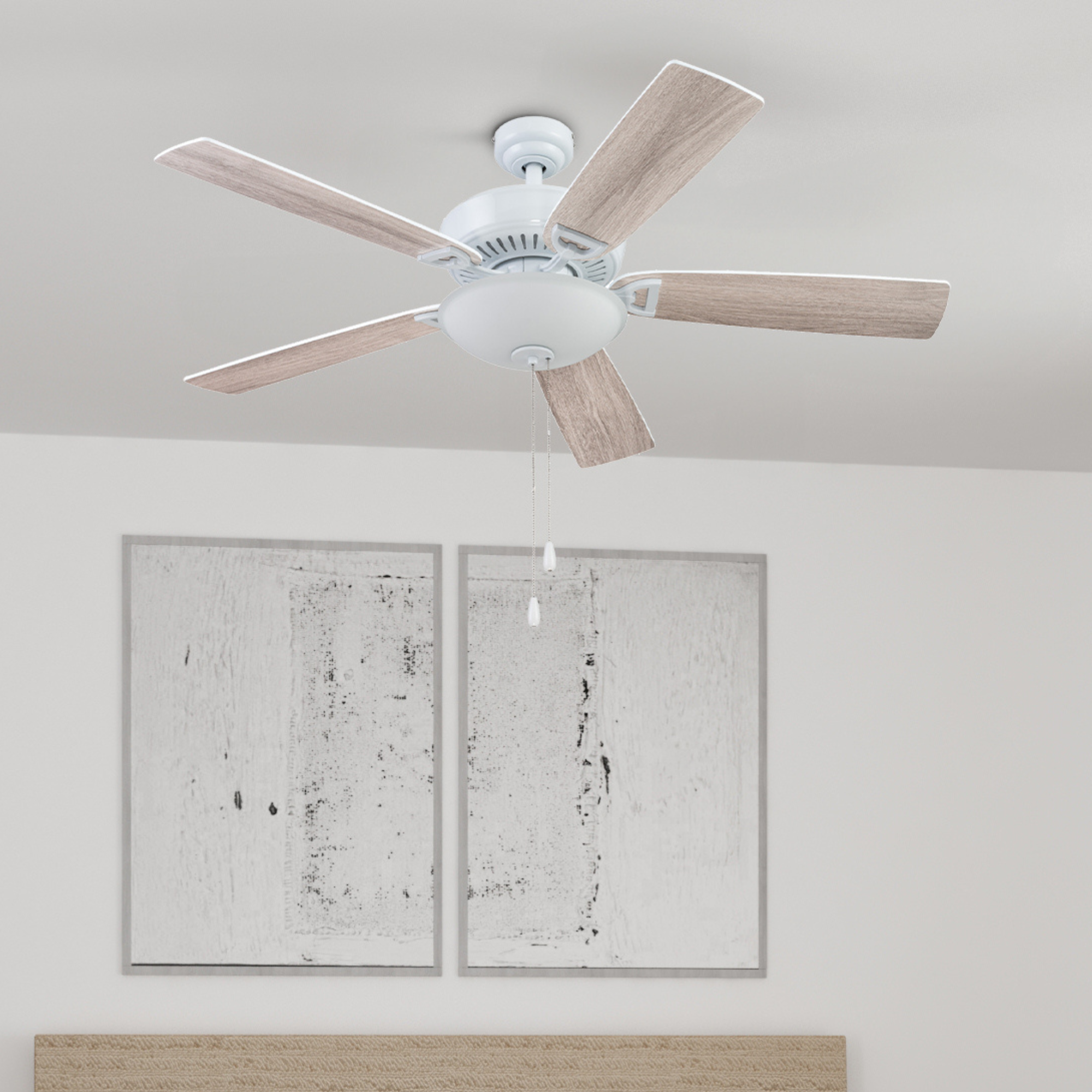 52 Inch White Montlake Ceiling Fan with Pull Chain - Perfect for Living Room, Bedroom, and Outdoor Patio Cooling