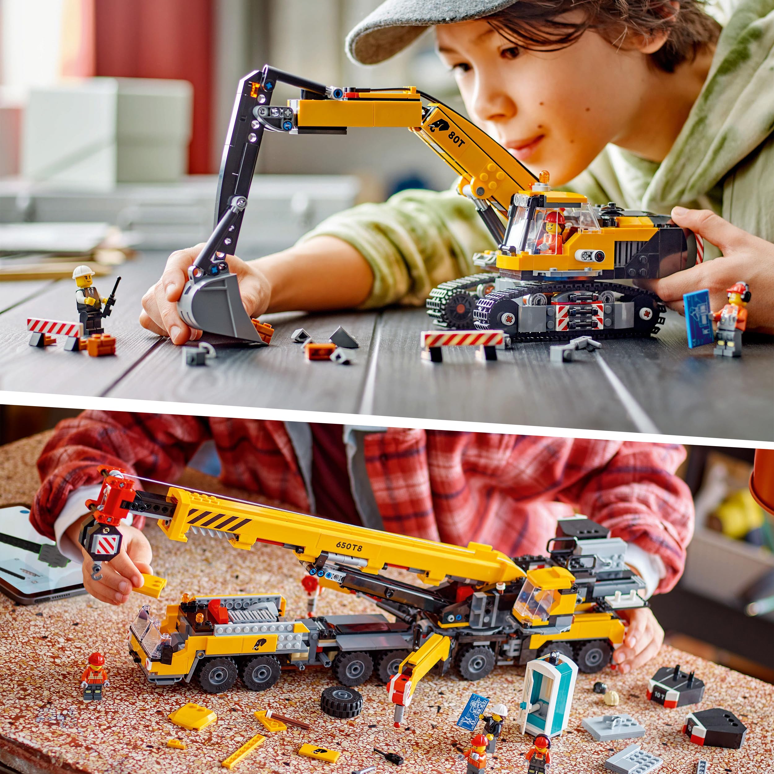 LEGO City Construction Crane & Excavator Set (60409 & 60420) - Mobile Crane & Tracked Digger Building Toy for Kids Ages 9+ - Creative Construction Playset for STEM Learning & Pretend Play