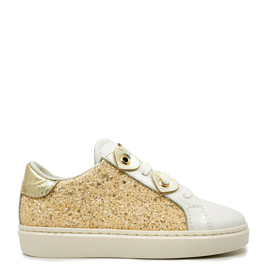 Beberlis Women's Gold Glitter Heart Zipper Sneakers - Fashion Casual Shoes for Women, Perfect for Valentine's Day, Date Night & Everyday Wear