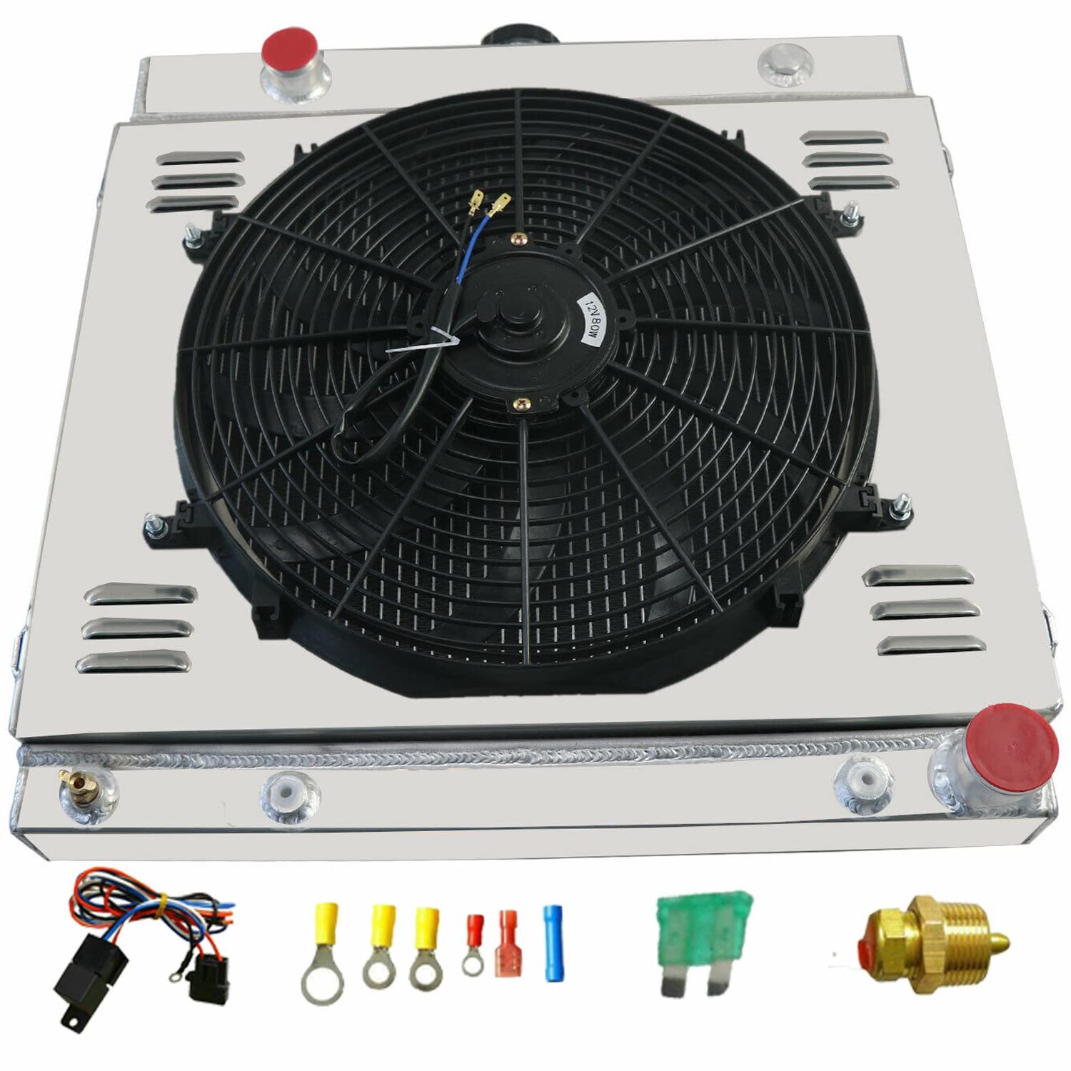 1970-1979 Dodge D100 D200 Ramcharger W200 W300 B200 B300 B100 Van Aluminum Radiator with Fan Shroud & Relay Kit - Heavy Duty Cooling Upgrade for Classic Trucks & Vans - Perfect for Restoration Projects, Off-Roading, and Hot Weather Driving