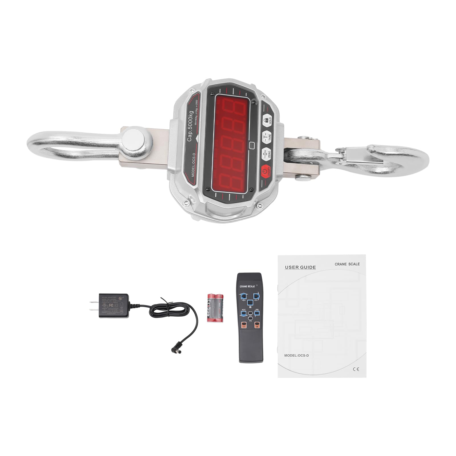 5000kg/11023lbs Digital Crane Scale with Remote Control - Heavy Duty Industrial Hanging Scale with Snap-on Hook for Factory & Construction (9.53x7.4x23.62in, Silver Grey) - Perfect for Lifting, Weighing & Material Handling in Warehouses, Shipyards & Manufacturing Plants