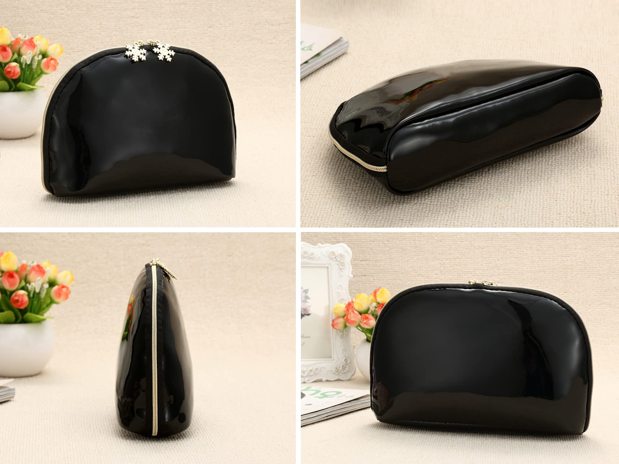 ZLMBAGUS Fashion Cosmetic Bag - Waterproof Patent Leather Makeup Pouch with Wrist Strap & Zipper Closure - Travel Organizer for Makeup, Jewelry, Coins & Essentials - Perfect for Daily Use, Travel & Gifts