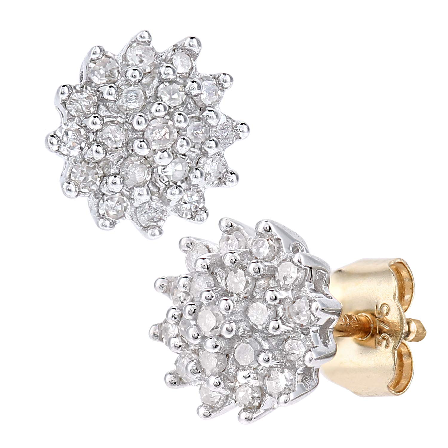 Naava 9ct Gold Diamond Stud Earrings for Women - 0.25ct Round Diamond Cluster Earrings in Gift Box | Elegant Everyday Jewelry, Perfect for Weddings, Anniversaries & Special Occasions